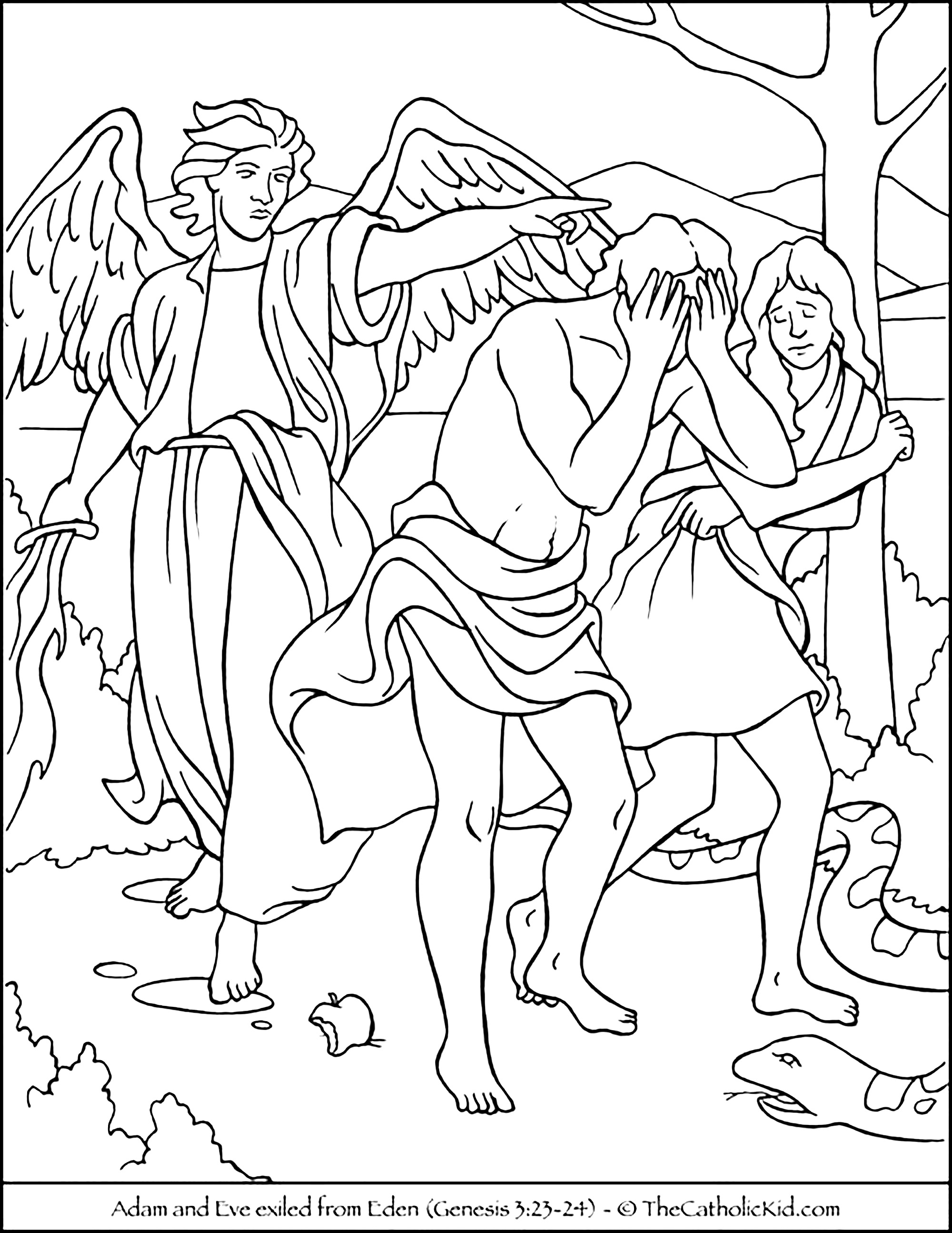 L Exil D Adam Et Eve Hors De L Eden Coloriage Christianisme Just