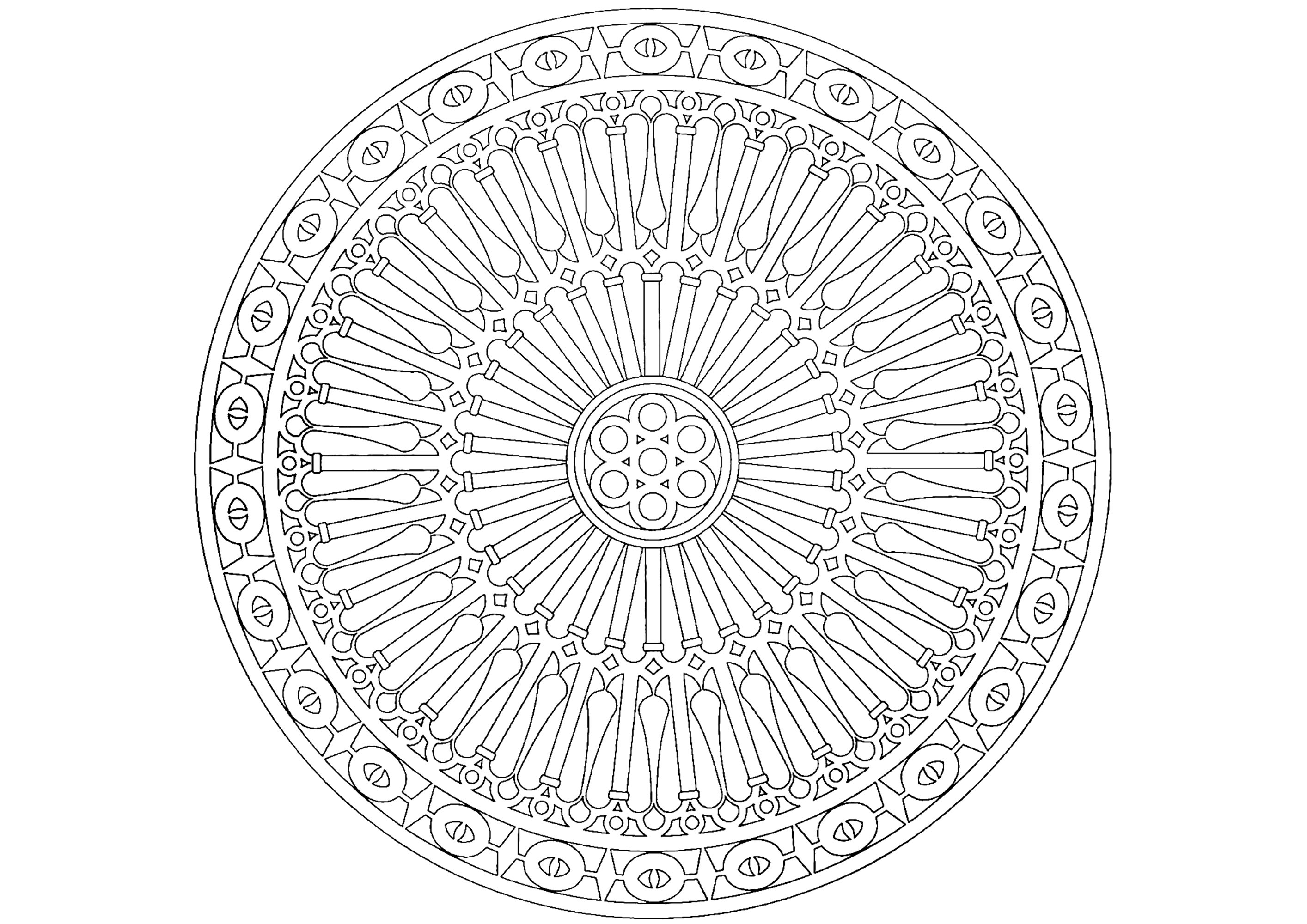 Rosace inspirée par les cathedrales complexe Coloriages Mandalas