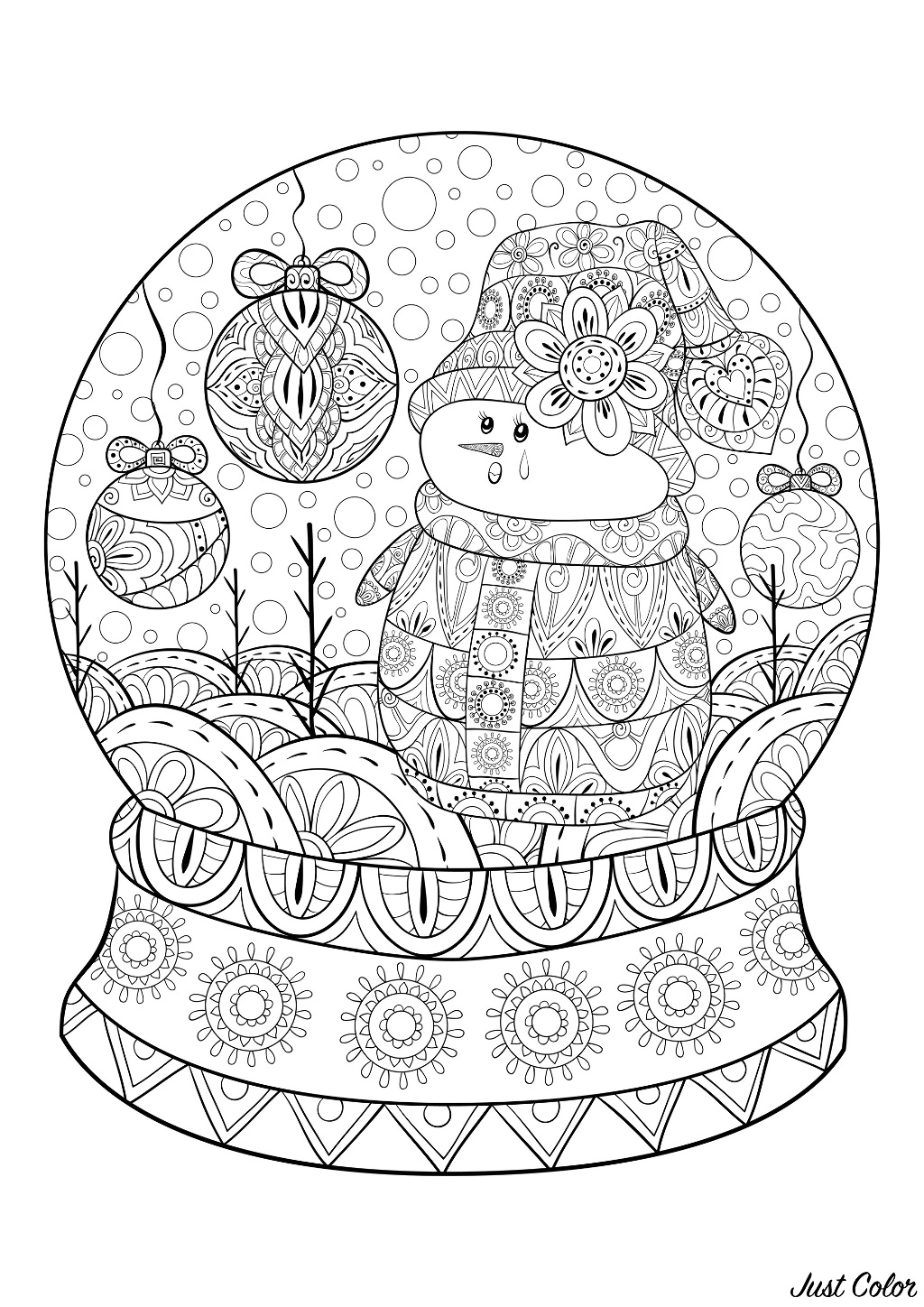 Bonhomme De Neige Dans Une Boule De Noel No L Coloriages Difficiles