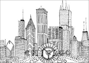 Hand drawn Chicago skyscrapers