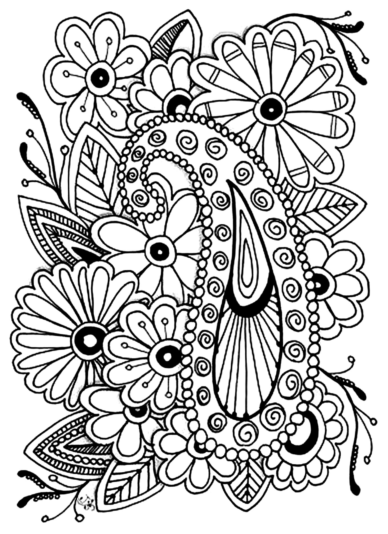 Flowers Paisley Flowers Adult Coloring Pages