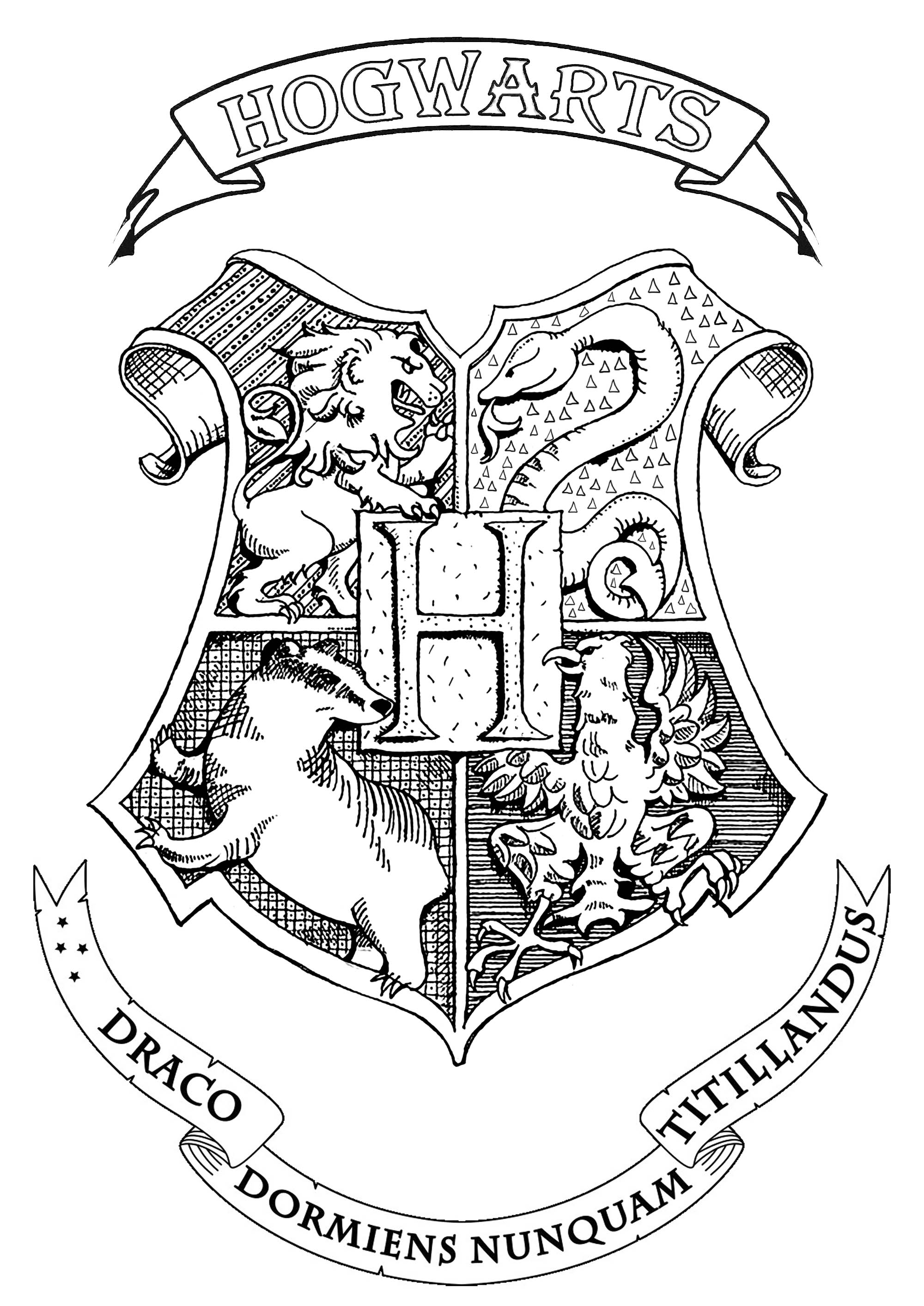 Harry Potter Hogwarts Crest Books Adult Coloring Pages Sketch Coloring Page