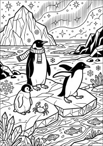 Penguins under the northern lights