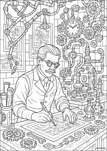 Inventor in his mechanical workshop