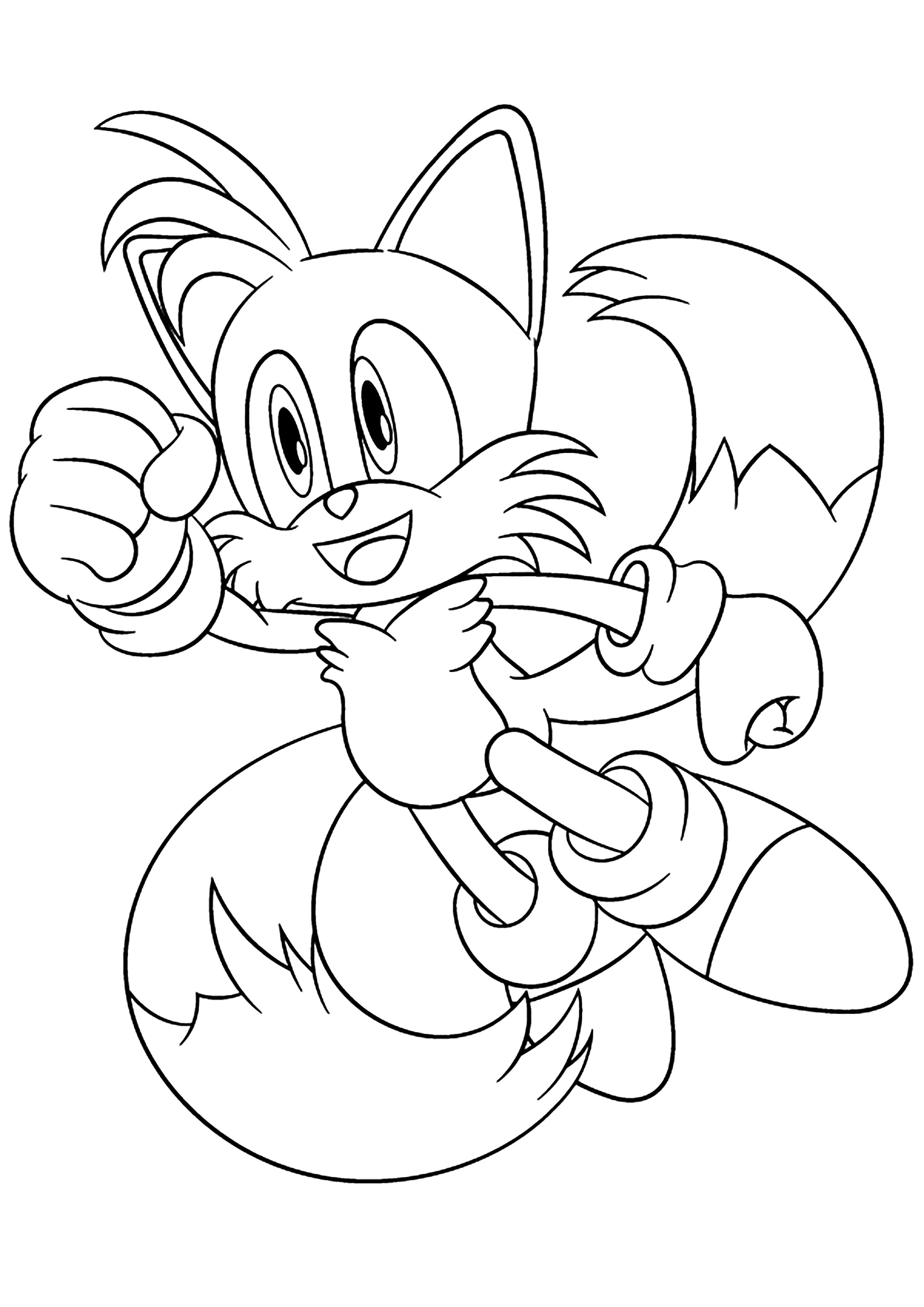 Tails, la volpe, in pieno salto - Pagine Sonic da Colorare