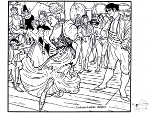 适合成人打印的着色 :     : Henri de Toulouse-Lautrec - Marcelle Lender 在《Chilpéric》中跳波莱罗舞。