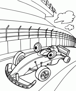 Carro de corrida com ilustração para colorir de veículo de rosto