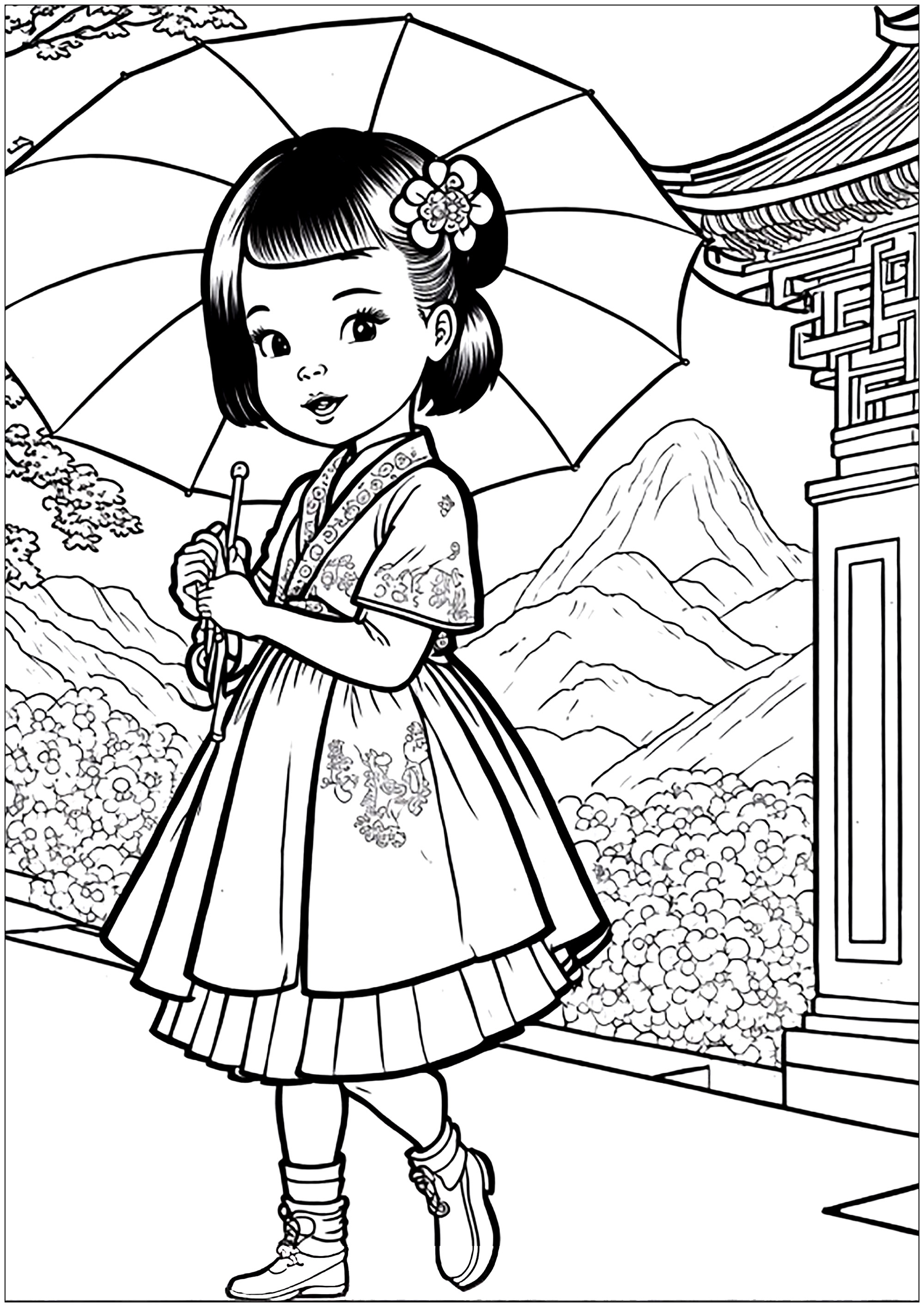 Desenho de menina chinesa para colorir  Desenhos para colorir e imprimir  gratis