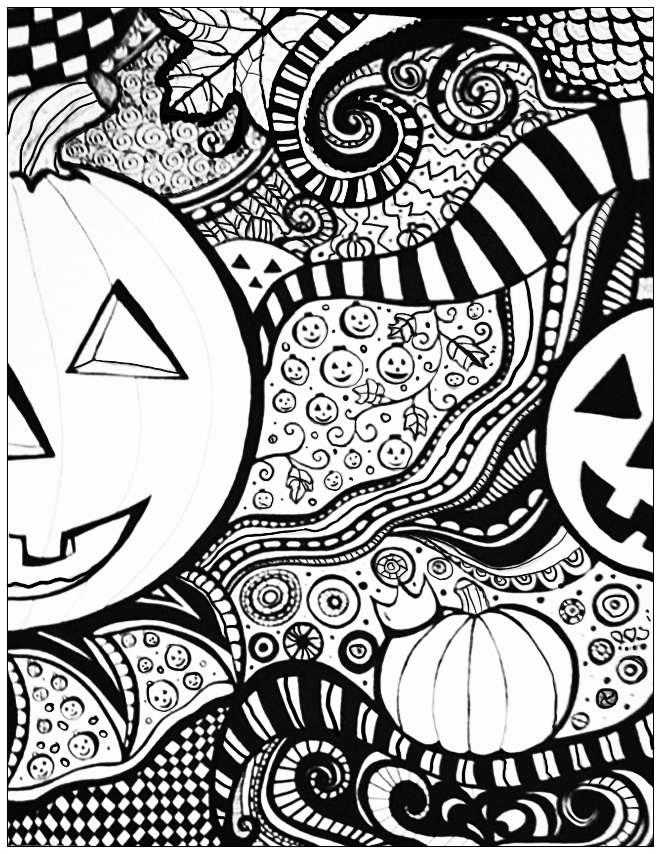 D'dia das Bruxas Doodle com personagens - Halloween - Just Color Crianças :  Páginas para colorir para crianças