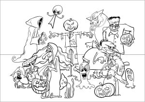 Três bonitas abóboras do d'dia das Bruxas - Halloween - Just Color Crianças  : Páginas para colorir para crianças