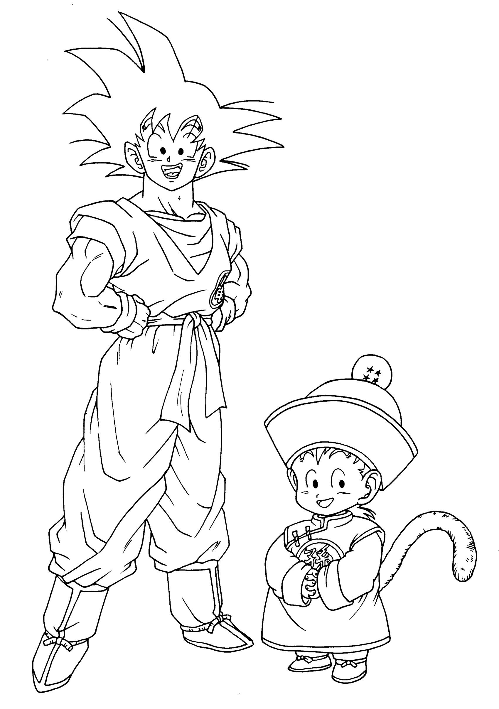 Filho jovem Goku e dragão para colorir