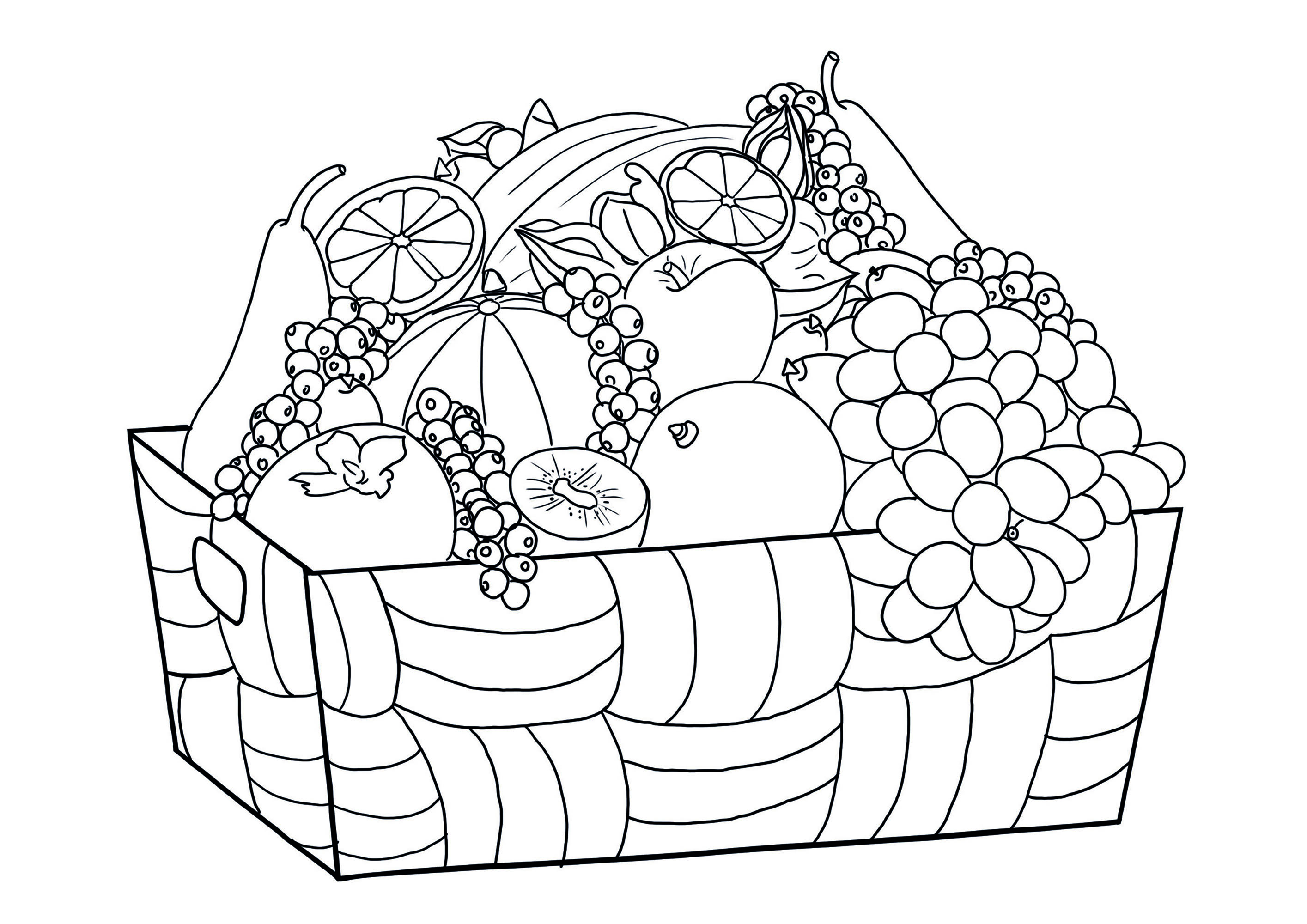 Desenhos de Grande Cesta de Frutas para Colorir e Imprimir