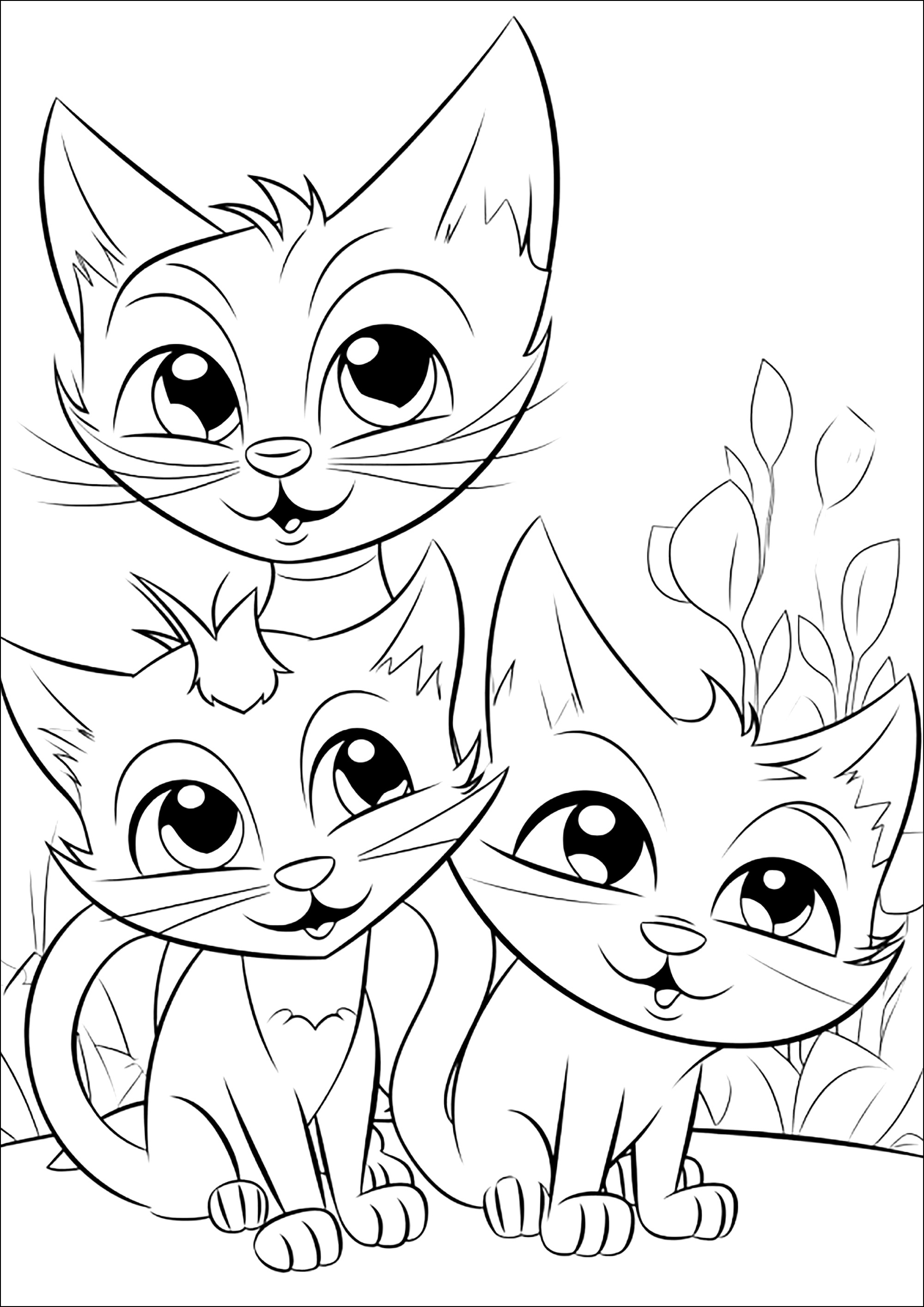 Desenho de personagens de quadrinhos de gatos de desenho animado para  colorir página