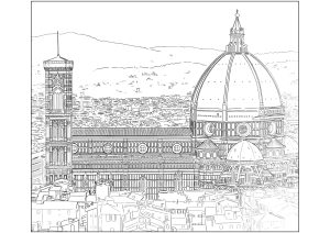 Ausmalbild von zum Ausdrucken und Ausmalen für Erwachsene : Kathedrale Santa Maria del Fiore, Florenz