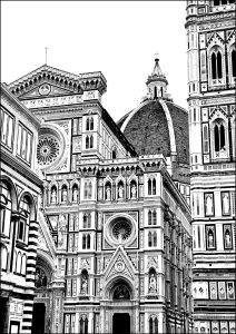 Ausmalbild von zum Ausdrucken und Ausmalen für Erwachsene : Piazza del Duomo (Florenz, Italien)