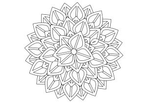 Ausmalbild von zum Ausdrucken und Ausmalen für Erwachsene : Mandala mit großen Blütenblättern