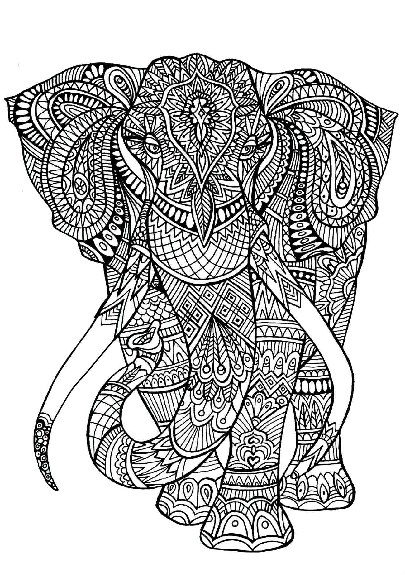 Colorear para adultos  : Elefantes - 4