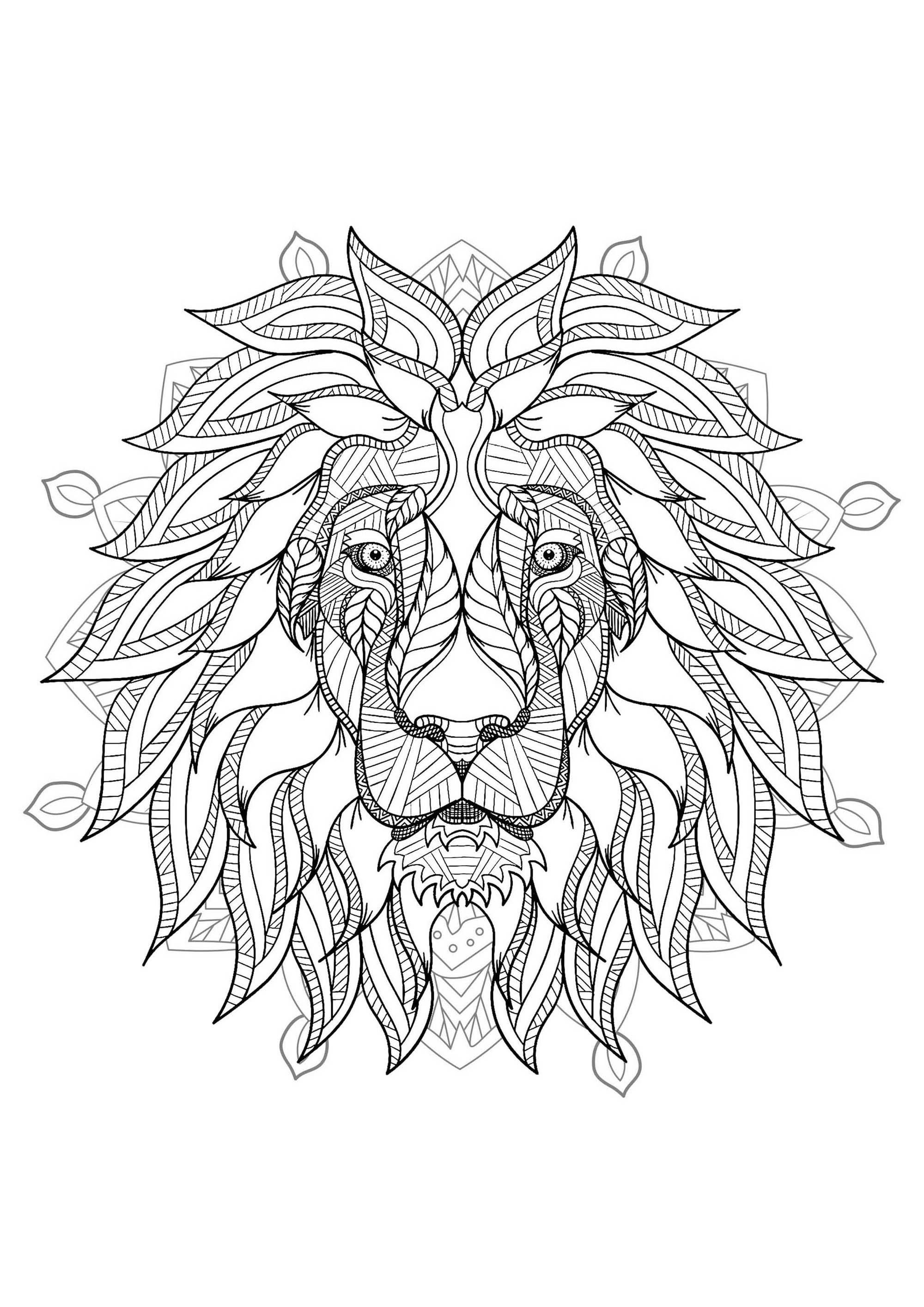 Mandala con elegante cabeza de león y motivos geométricos - Mandalas - Colorear  para Adultos