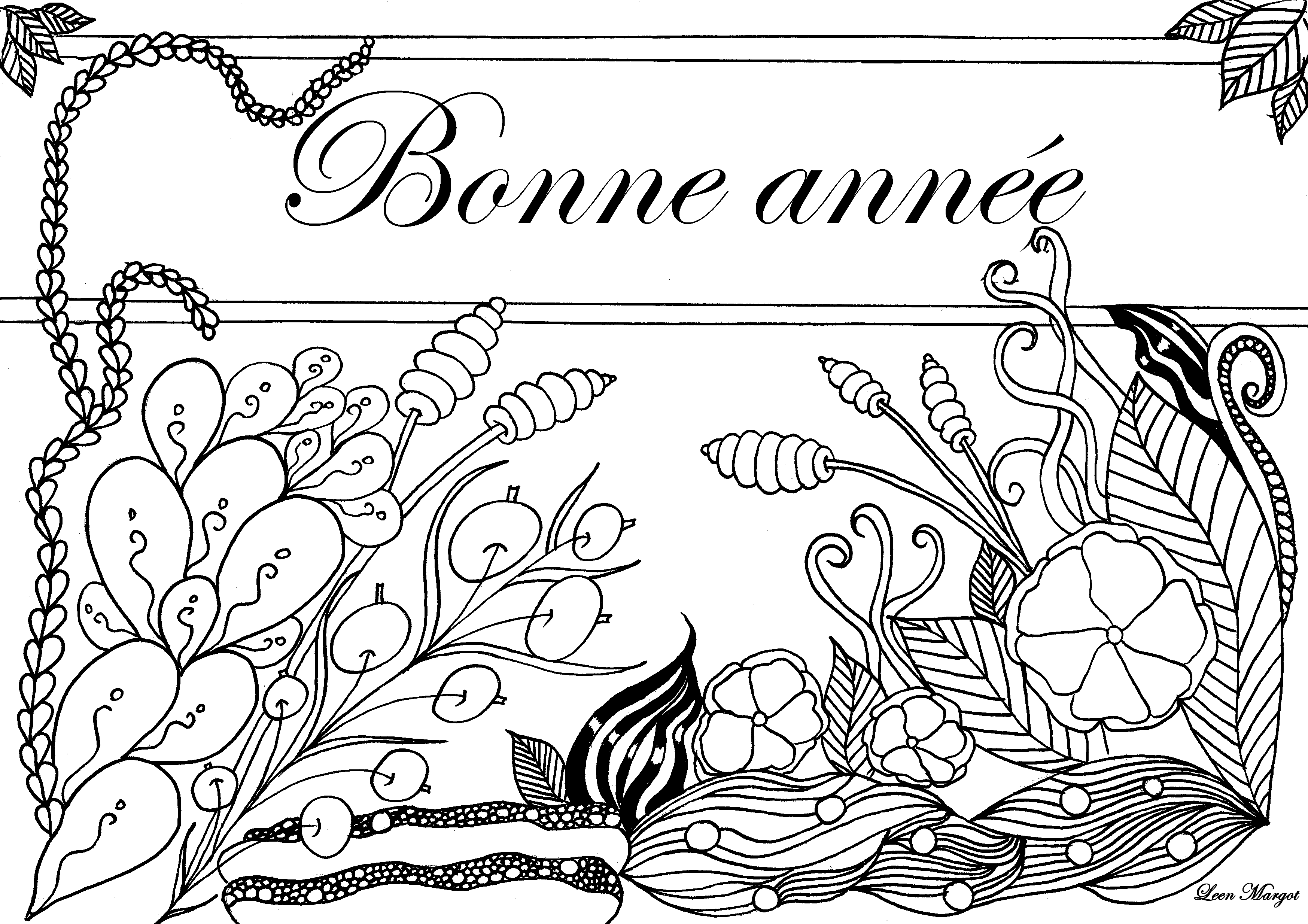 Bonne année colorée !  Coloriages difficiles pour adultes