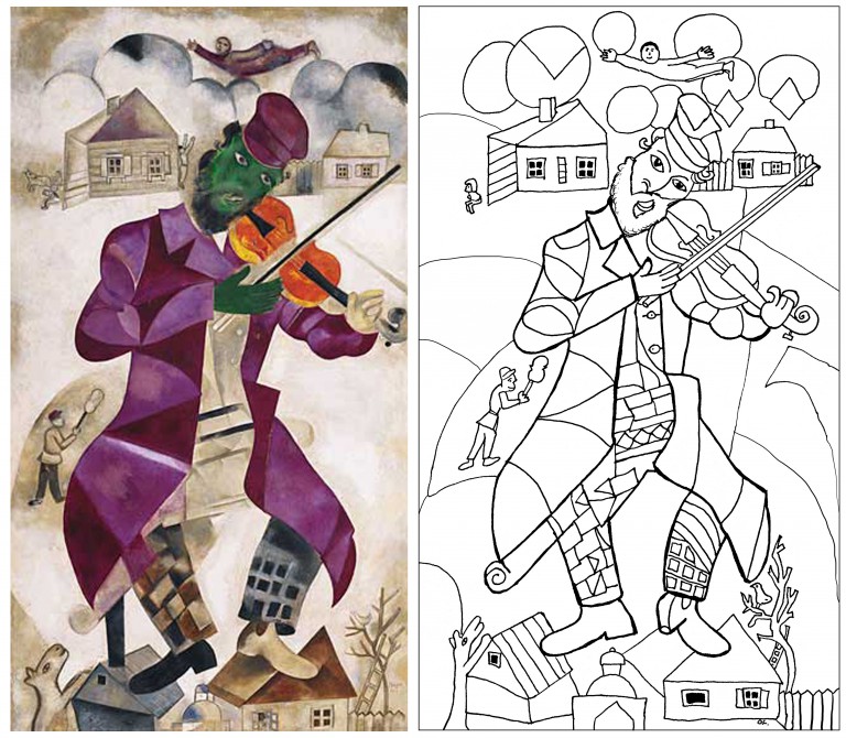 Nouveau coloriage créé à partir d'une oeuvre de Marc Chagall : "Le