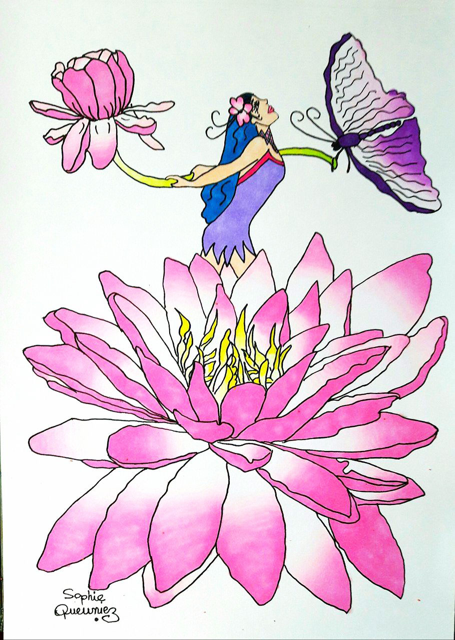 Tuto Coloriage Fée des fleurs aux Chameleon Pen © par Sophie