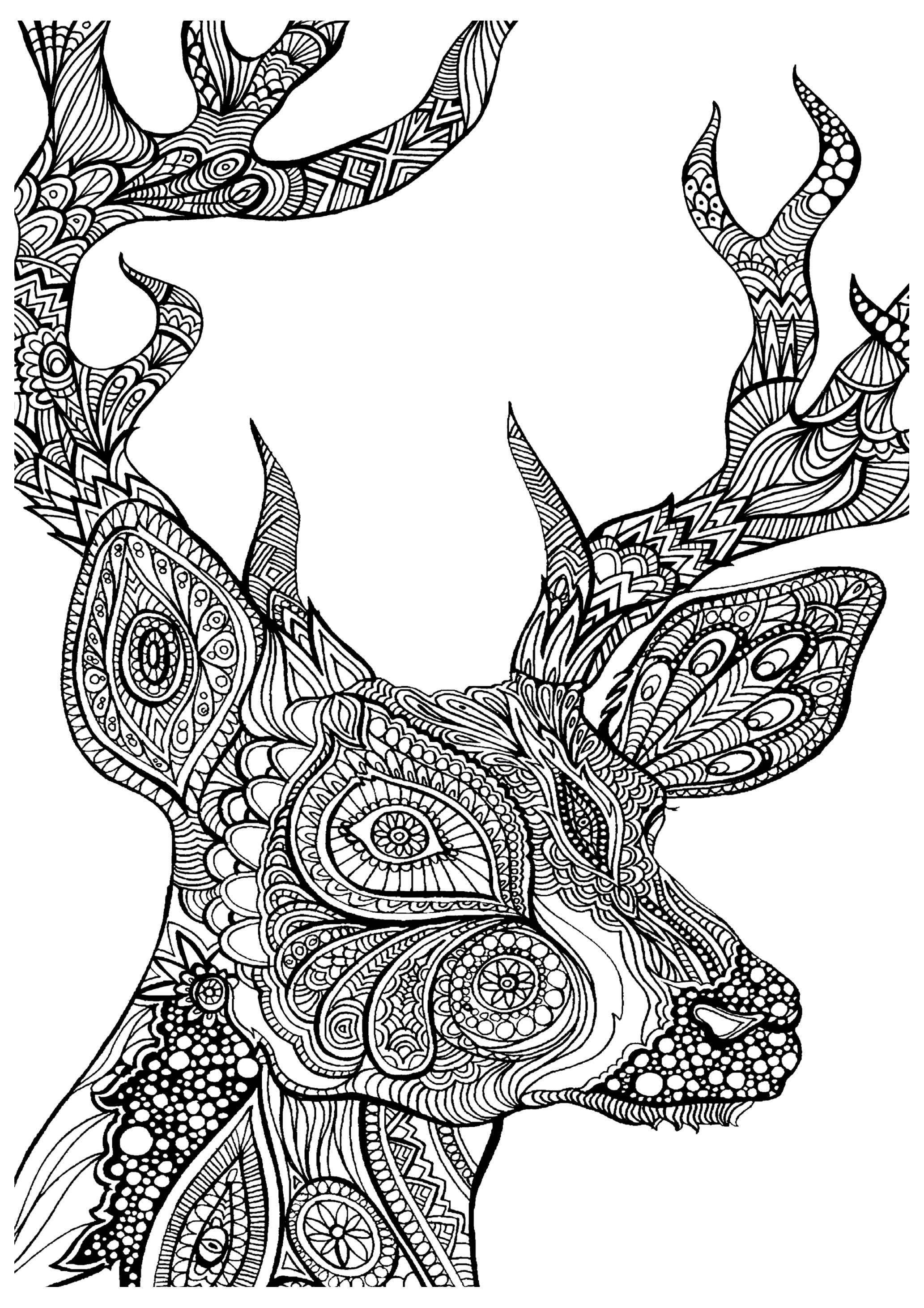 Une tªte de cerf style zentangle