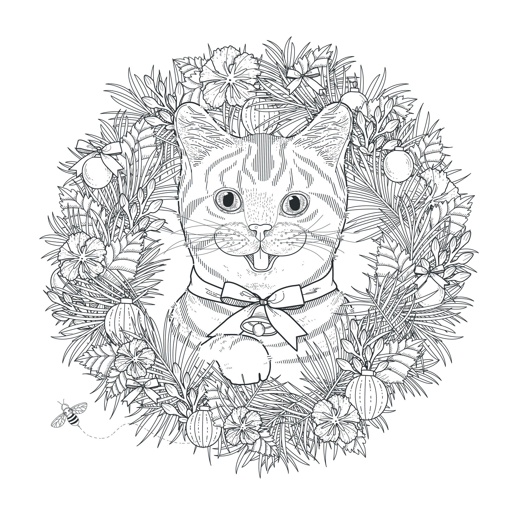 Adorable Kitty Coloring Page In Exquisite Style Mandalas Coloriages Difficiles Pour Adultes