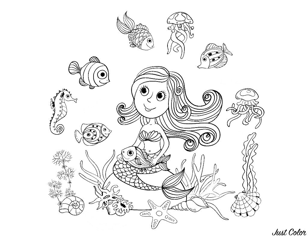 Sirene Et Poissons Sirenes Coloriages Difficiles Pour Adultes