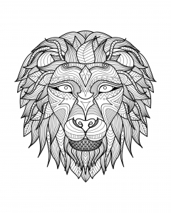 Coloriage adulte tete lion 2