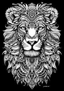 Coloriage Adulte Lion et lionne en repos - Dessin gratuit à imprimer