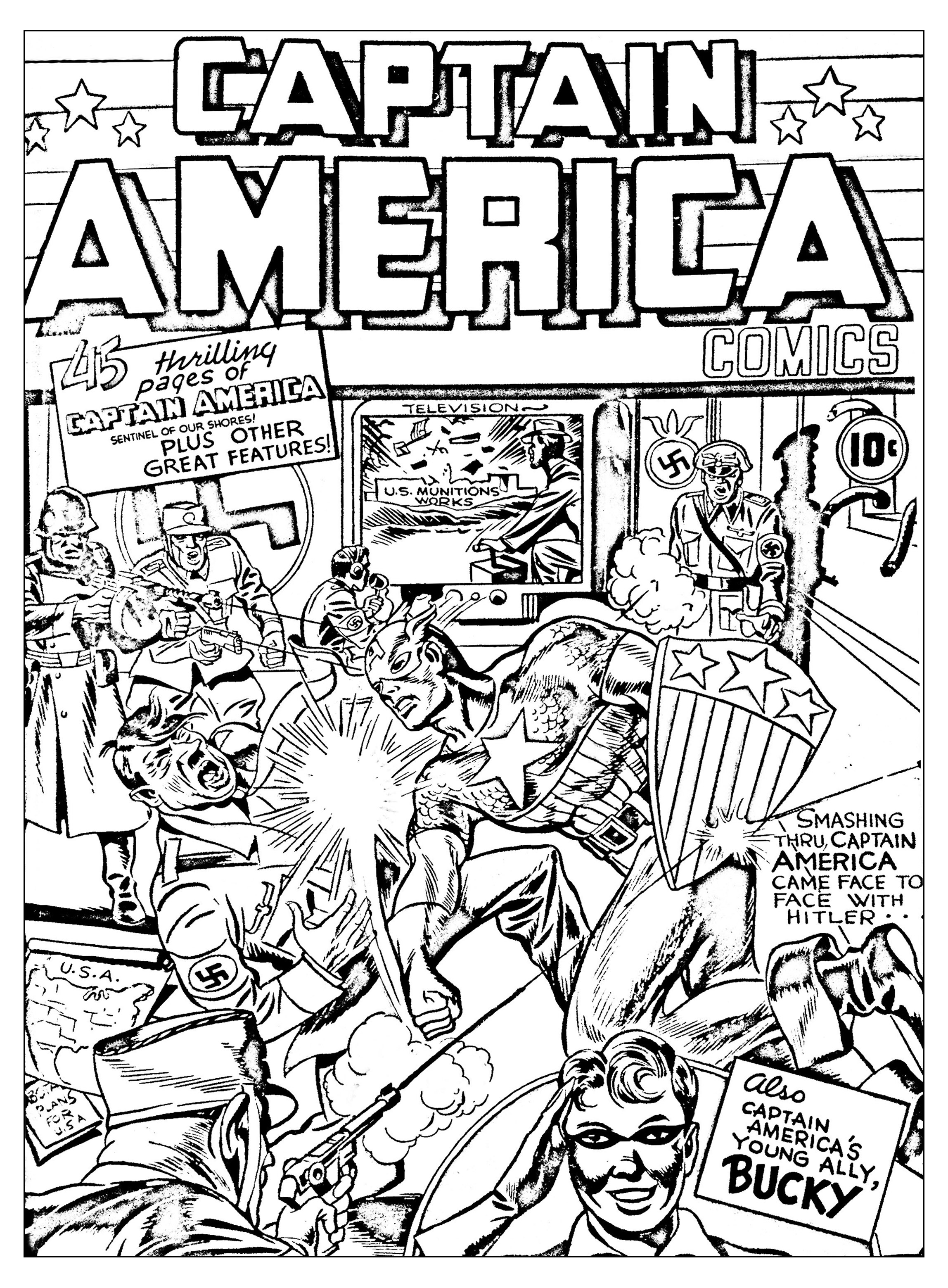 Coloriage créé   partir d une couverture originale de Captain America Source Jack