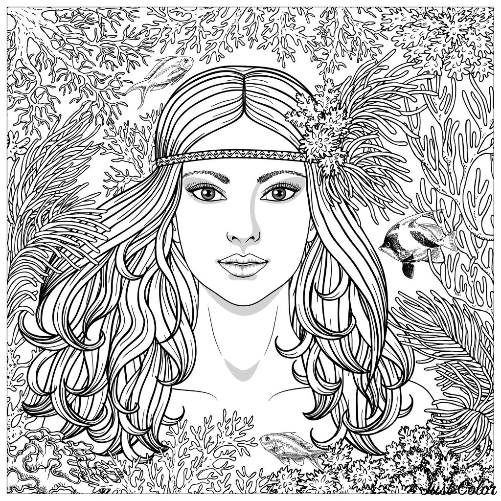 Sirene potrait - Sirènes - Coloriages difficiles pour adultes