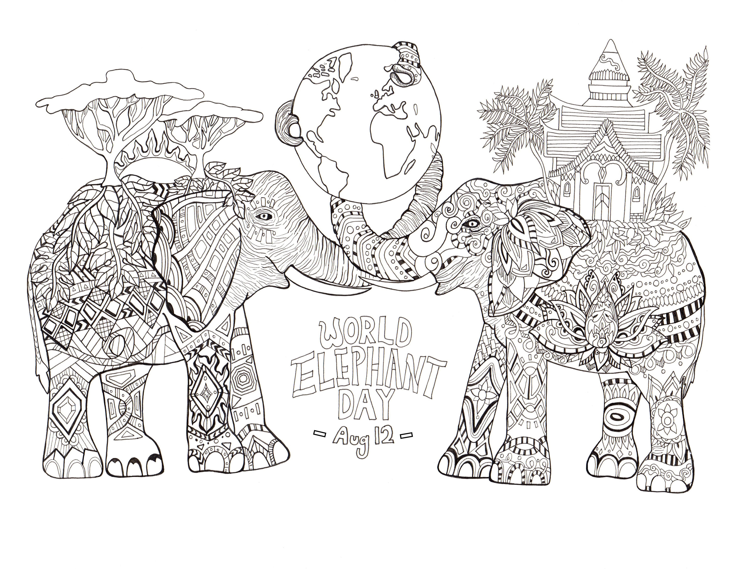 Disegni da colorare per adulti Elefanti 1 Immagine prendente Saluti Permission