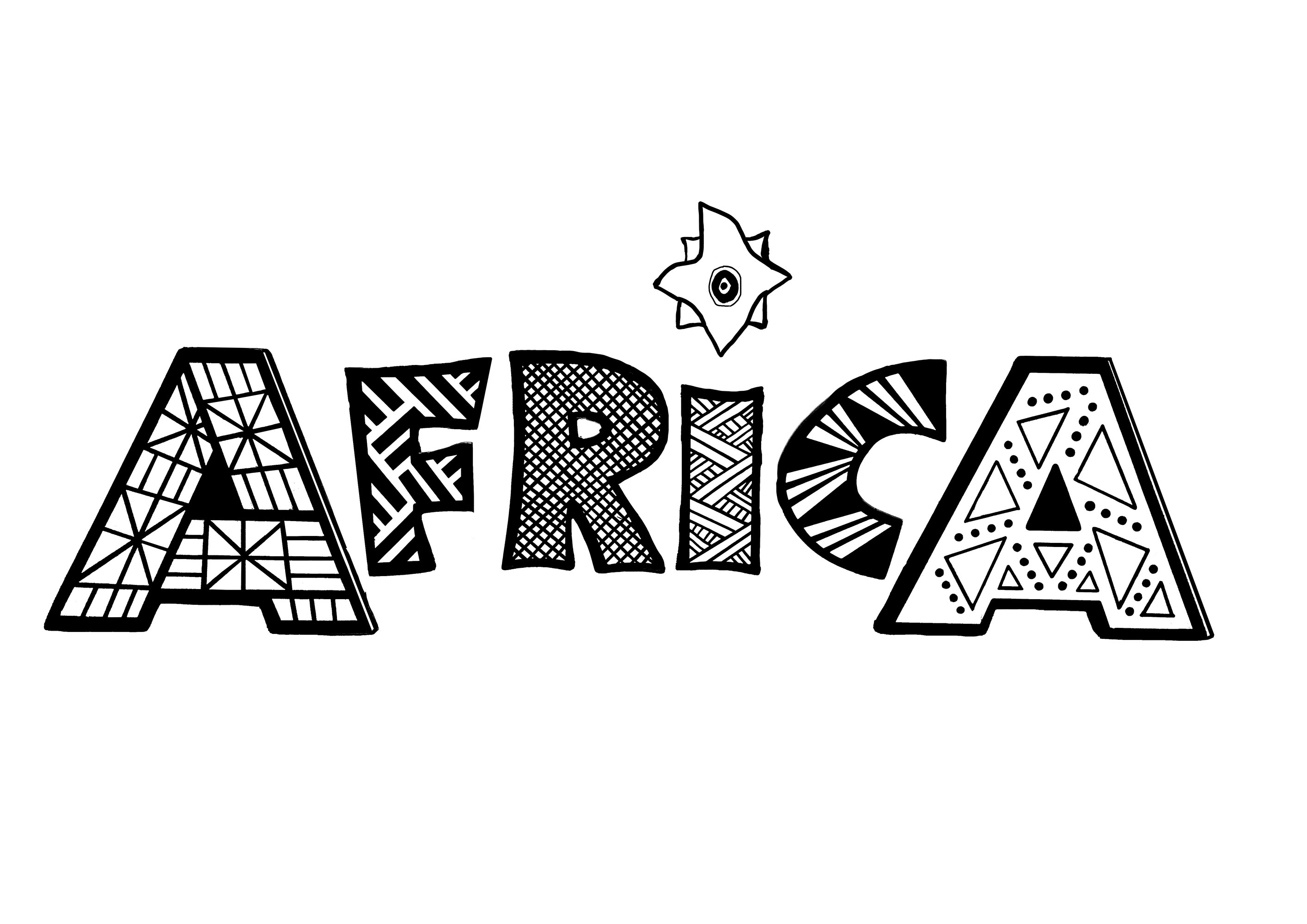 La parola 'AFRICA' con bellissimi e variegati disegni da colorare