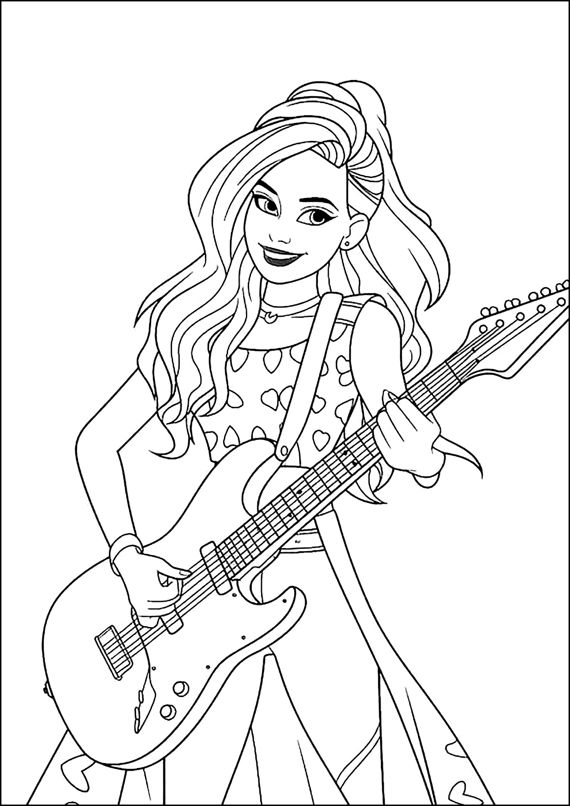 Barbie plays guitar - Barbie Kids Coloring Pages