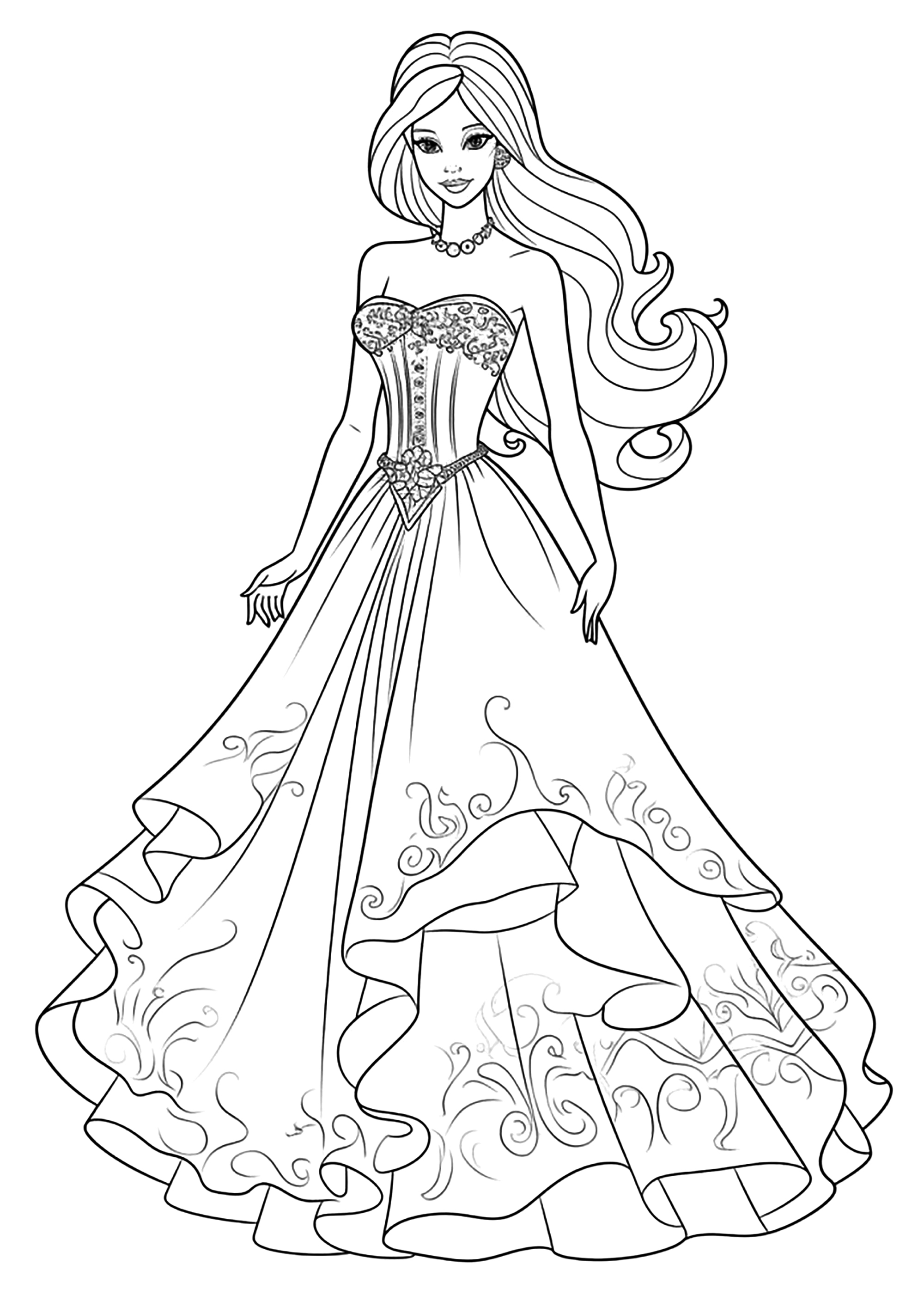 Barbie and her pretty ball gown Barbie Kids Coloring Pages