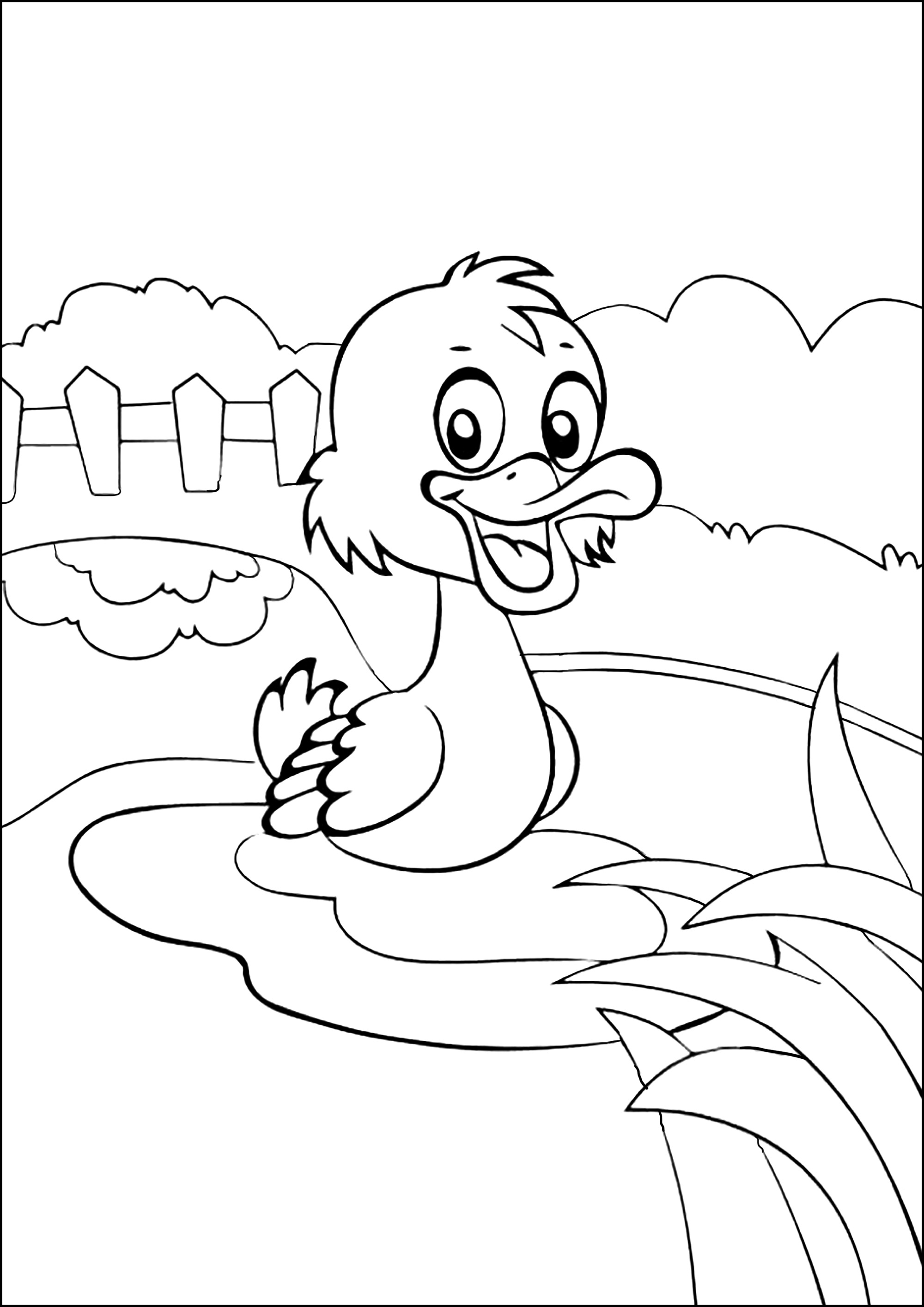 Happy duck in a pond - Birds Kids Coloring Pages