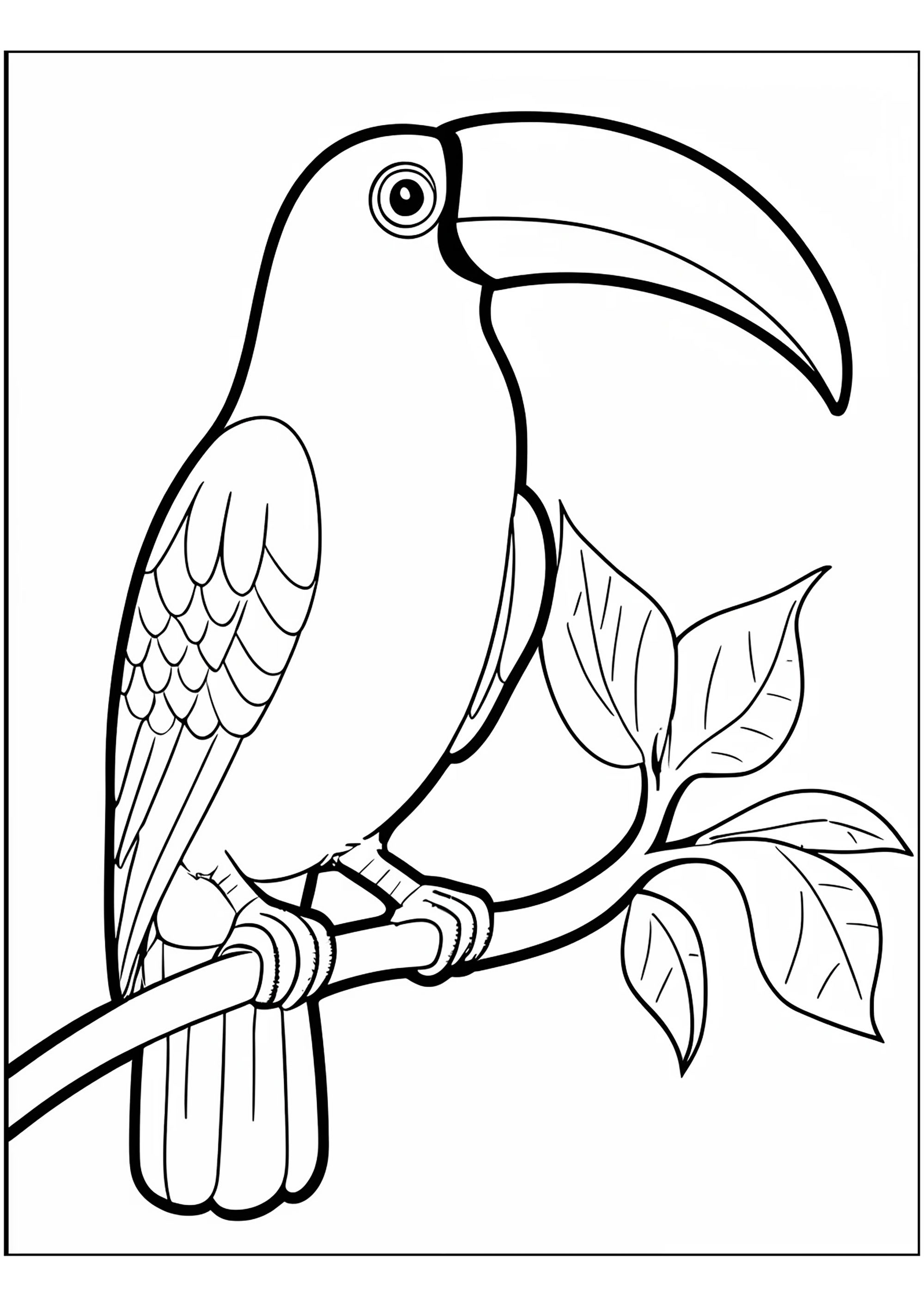 Toucan on a branch - Bird Coloring Pages for Kids