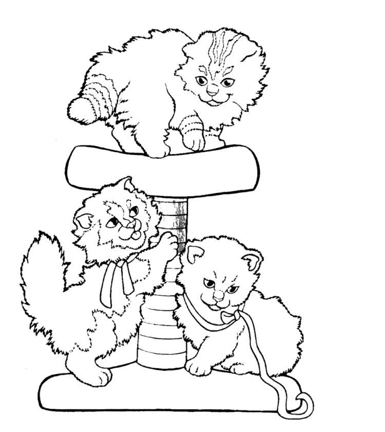 Cat tree and cats to color - Cats Kids Coloring Pages