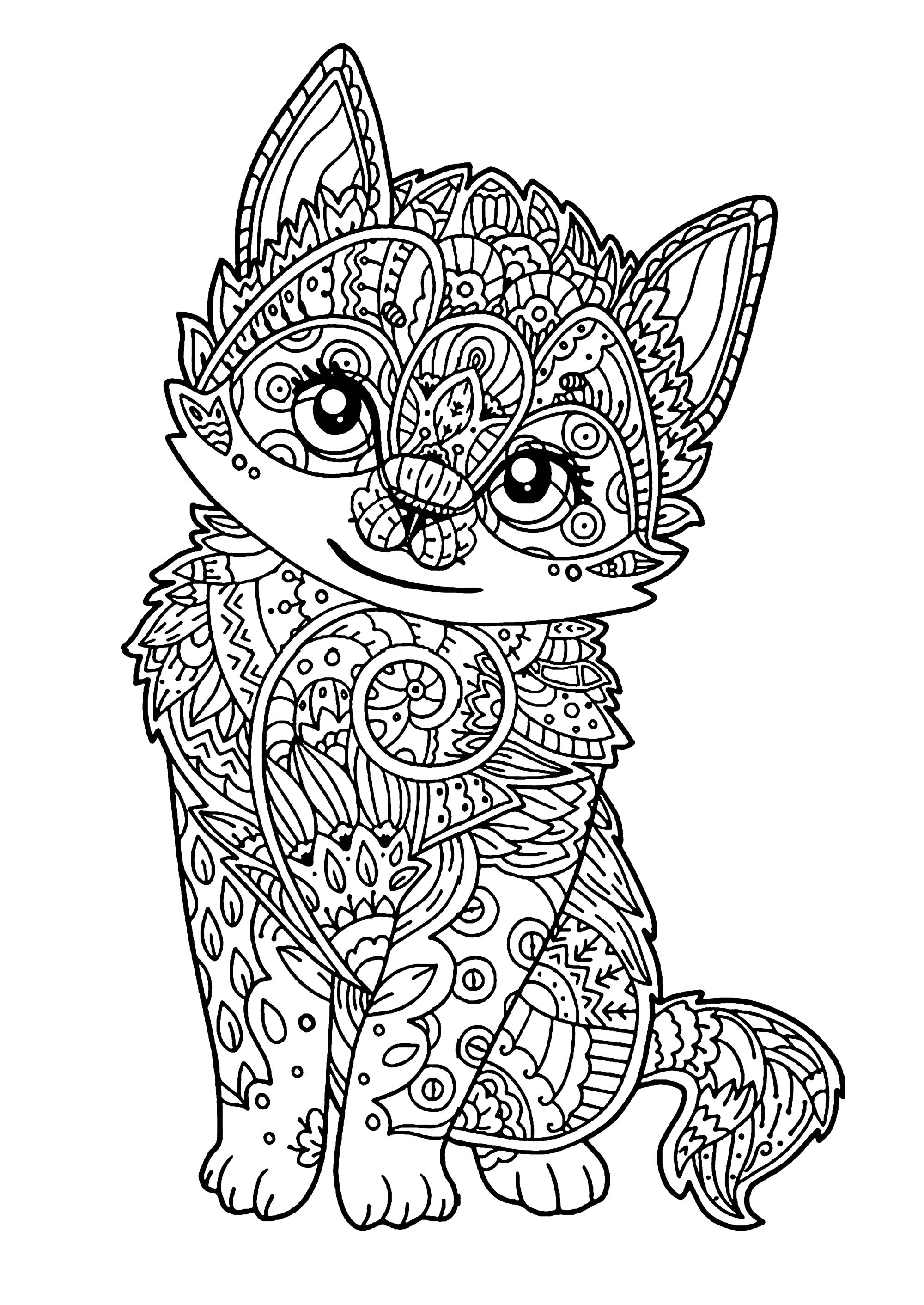 Free cat drawing to download and color - Cats Kids Coloring Pages