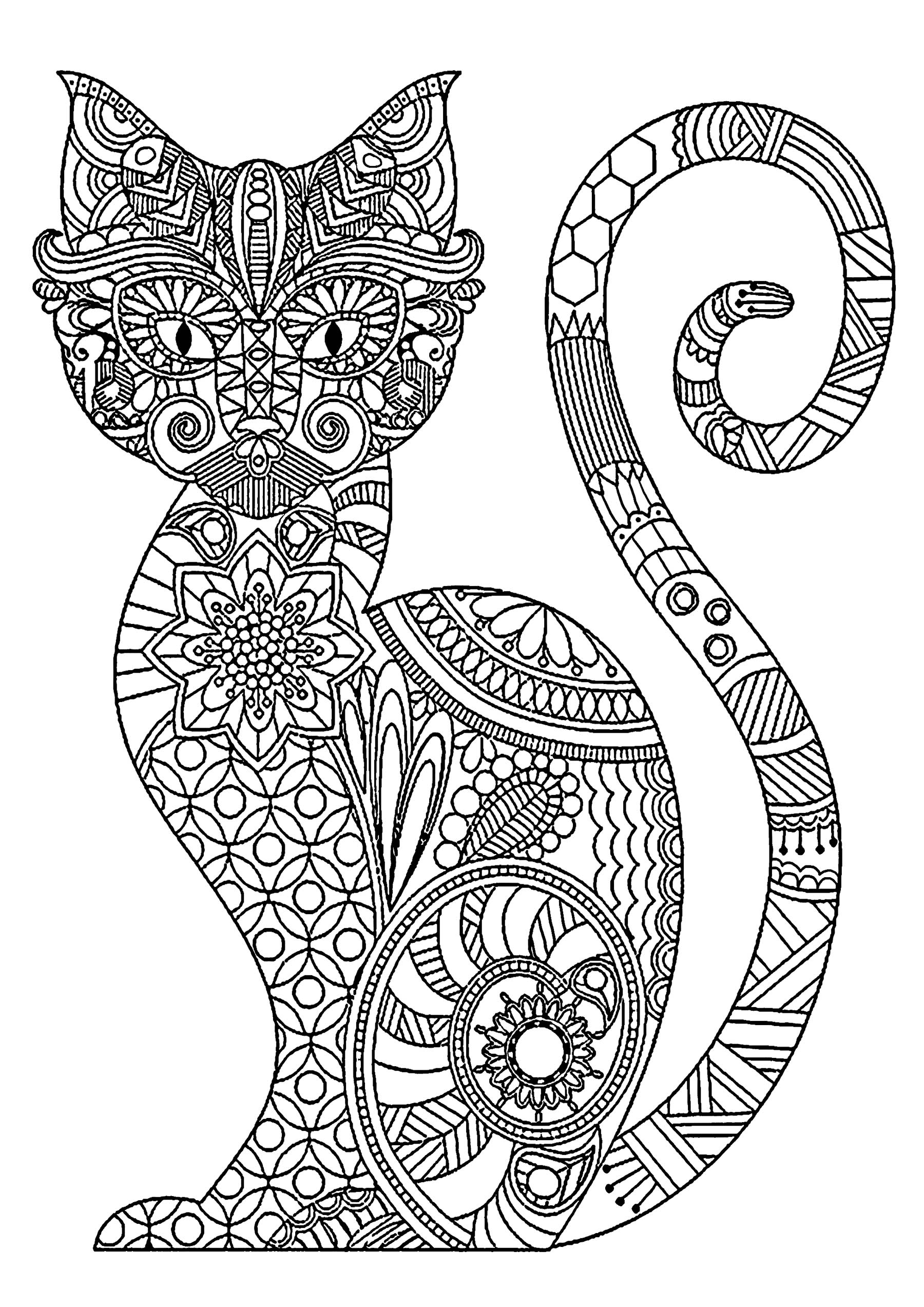 Download Cat free to color for kids : Cat with patterns - Cats Kids Coloring Pages