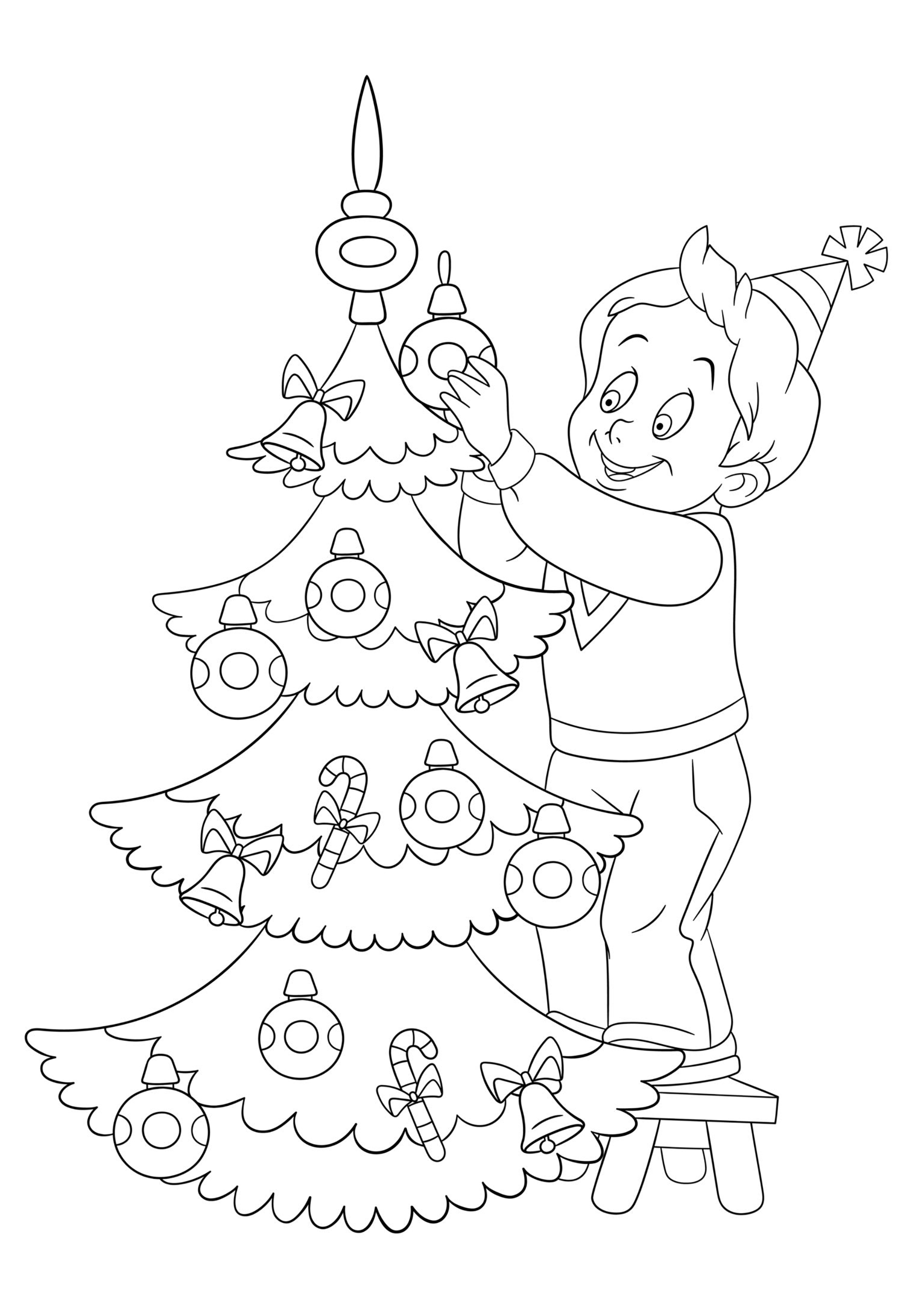 A beautiful Christmas tree decorated by a young boy, Artist : Sybirko