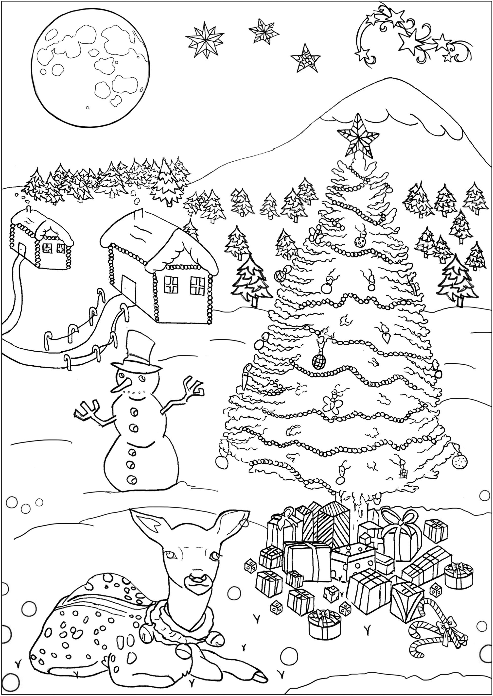 Pretty Christmas landscape - Christmas Kids Coloring Pages