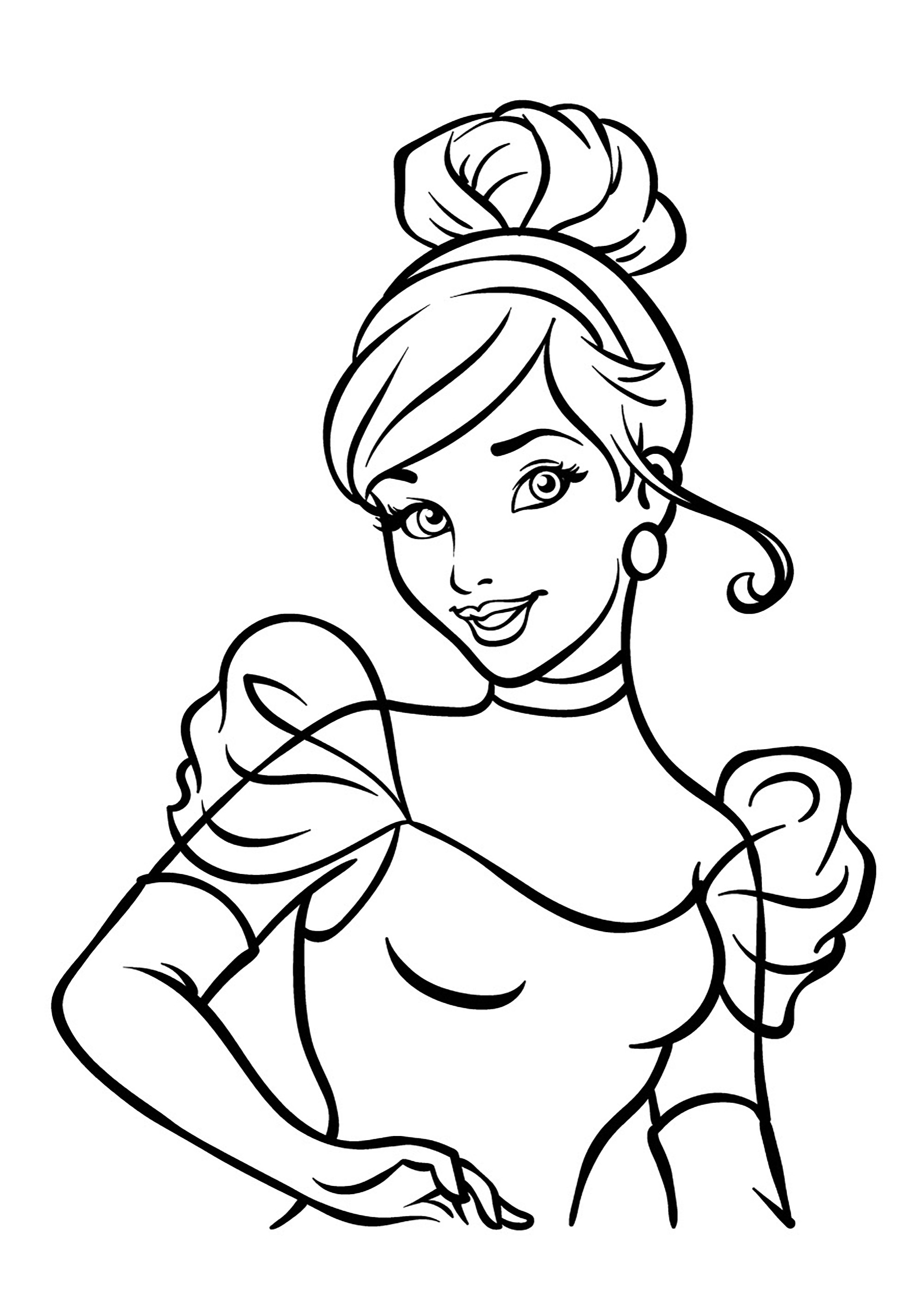 Pretty Cinderella, in a very easy coloring page - Cinderella Kids ...