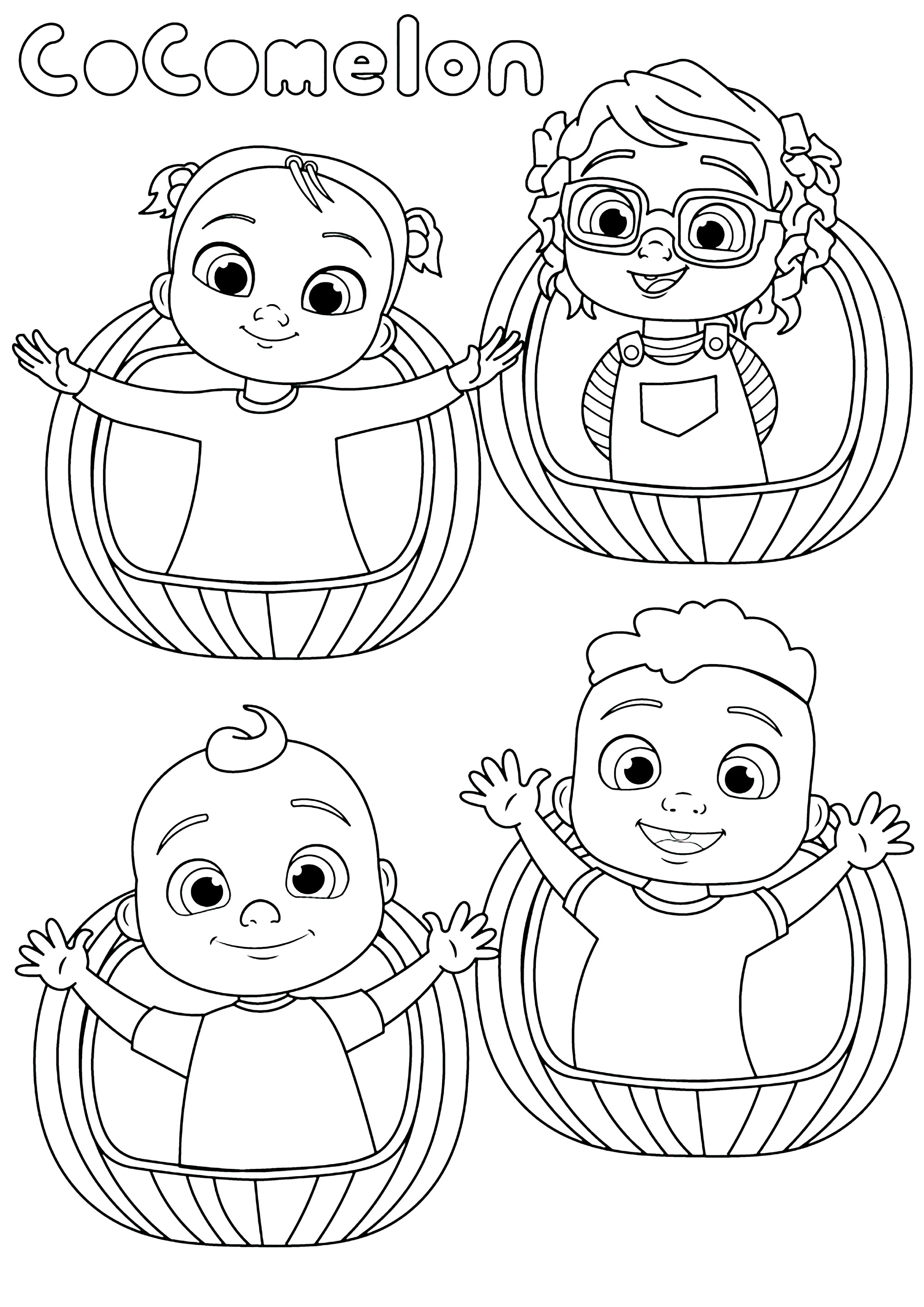 Four Cocomelon characters - Cocomelon Kids Coloring Pages