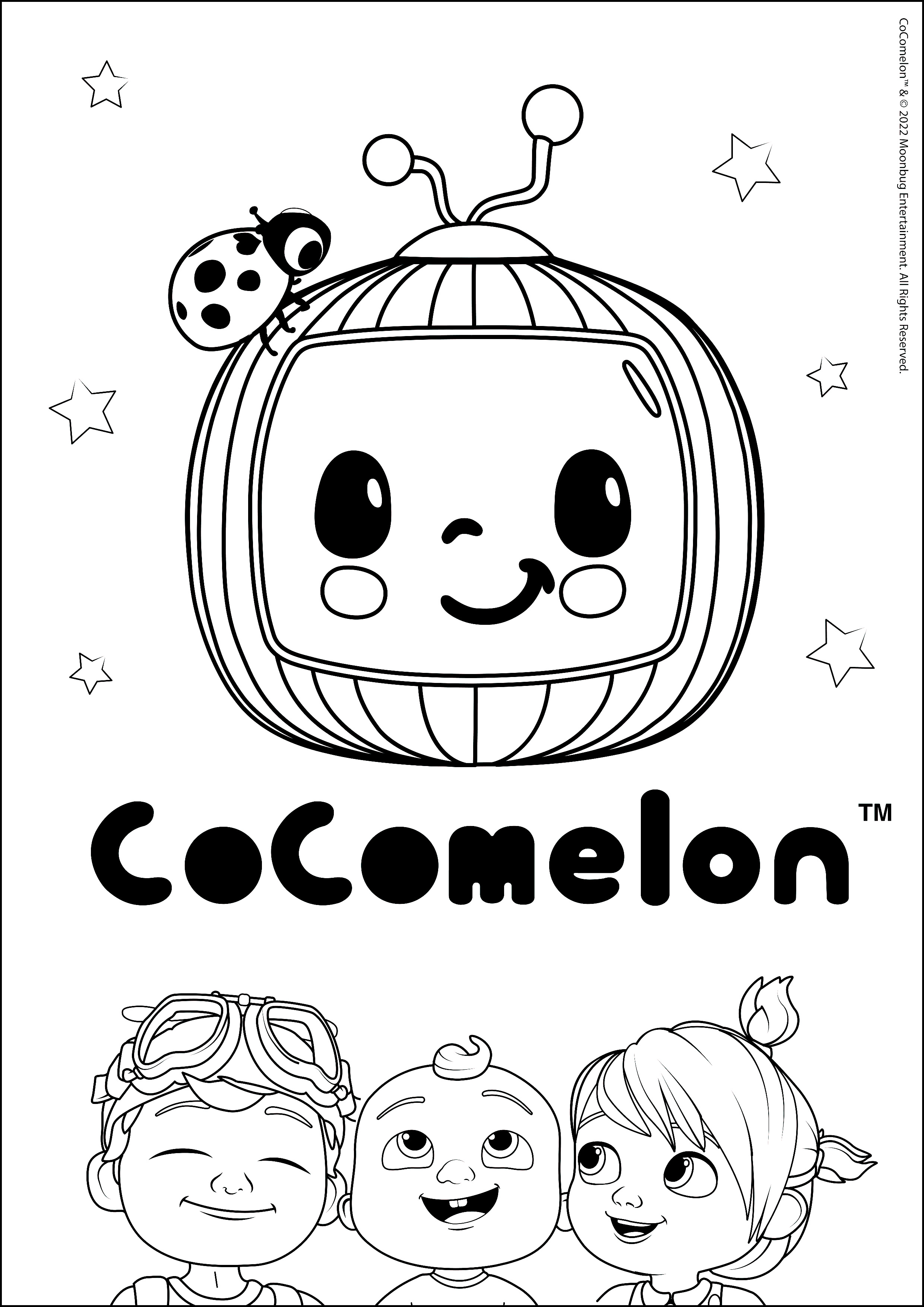 Cocomelon mascot and main characters - Cocomelon Kids Coloring Pages
