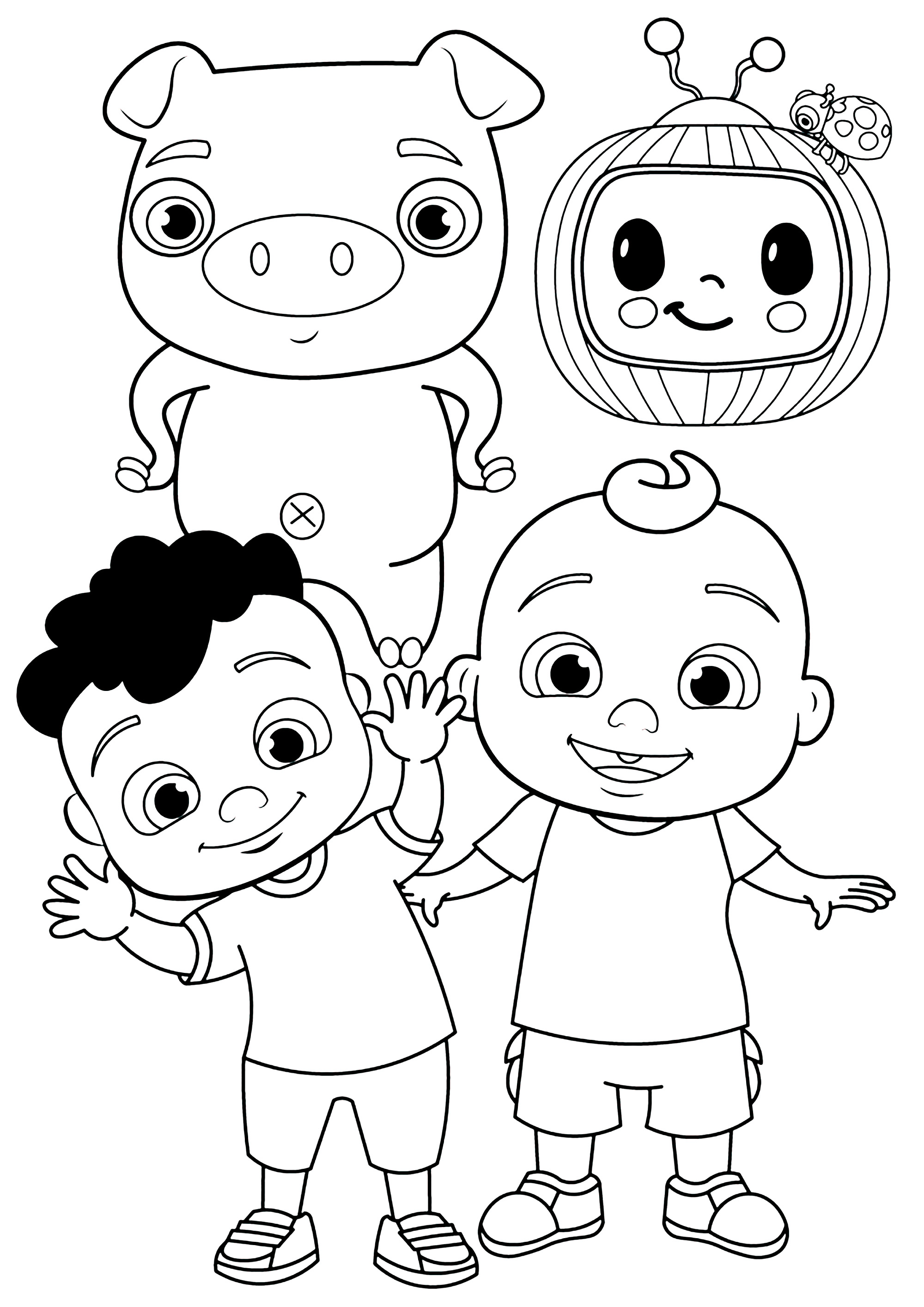 JJ with Cody and other Cocomelon characters - Cocomelon Kids Coloring Pages