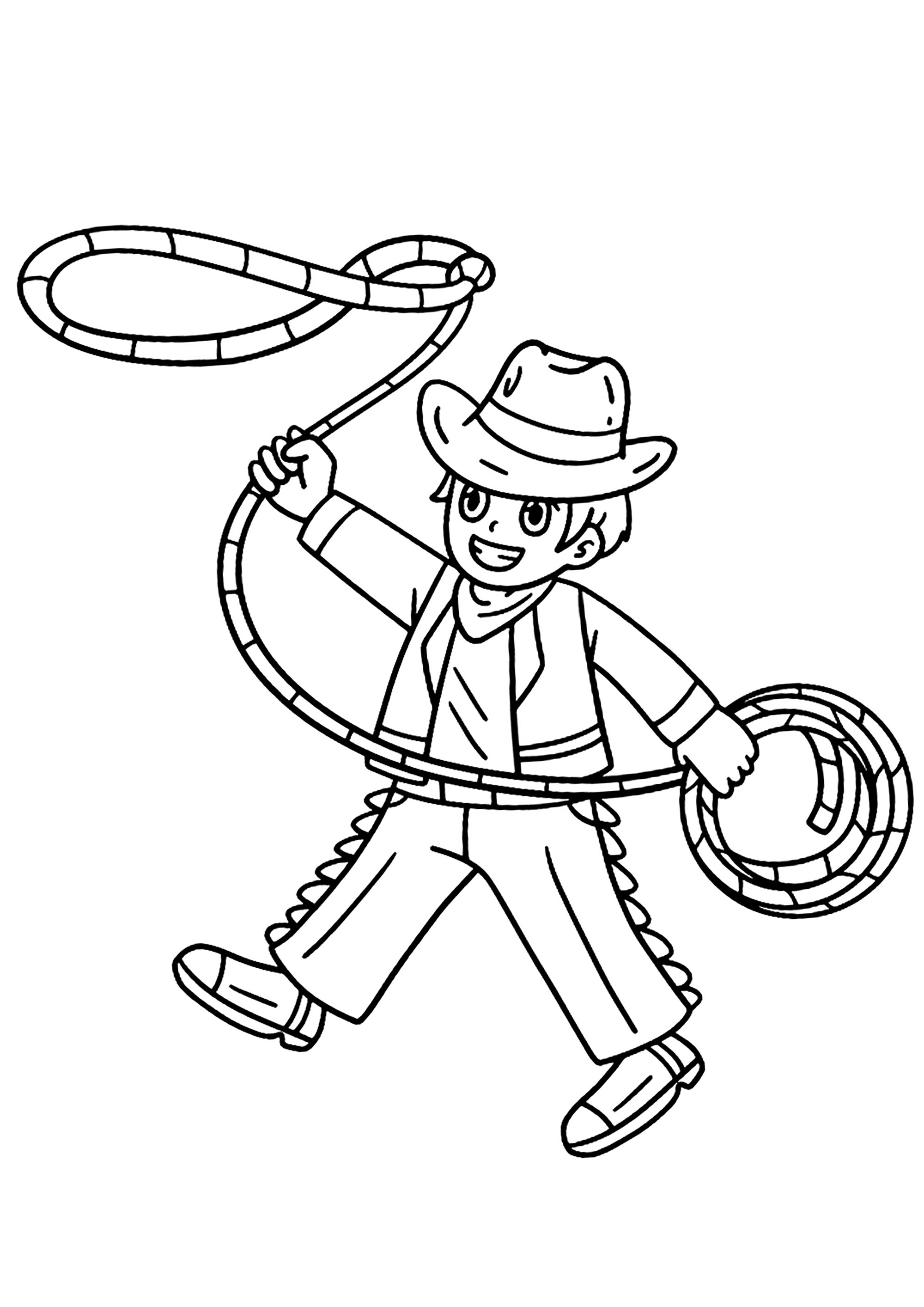 Easy drawing of a cowboy and his lasso - Cow-boys Coloring Pages for Kids