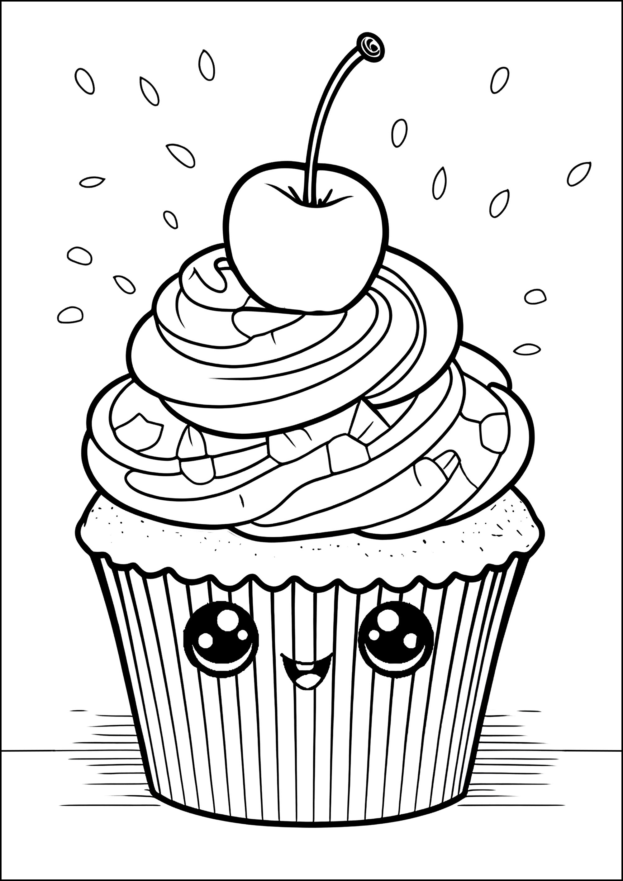 Pretty cream cupcake with a cherry Cupcakes And Cakes Kids Coloring Pages