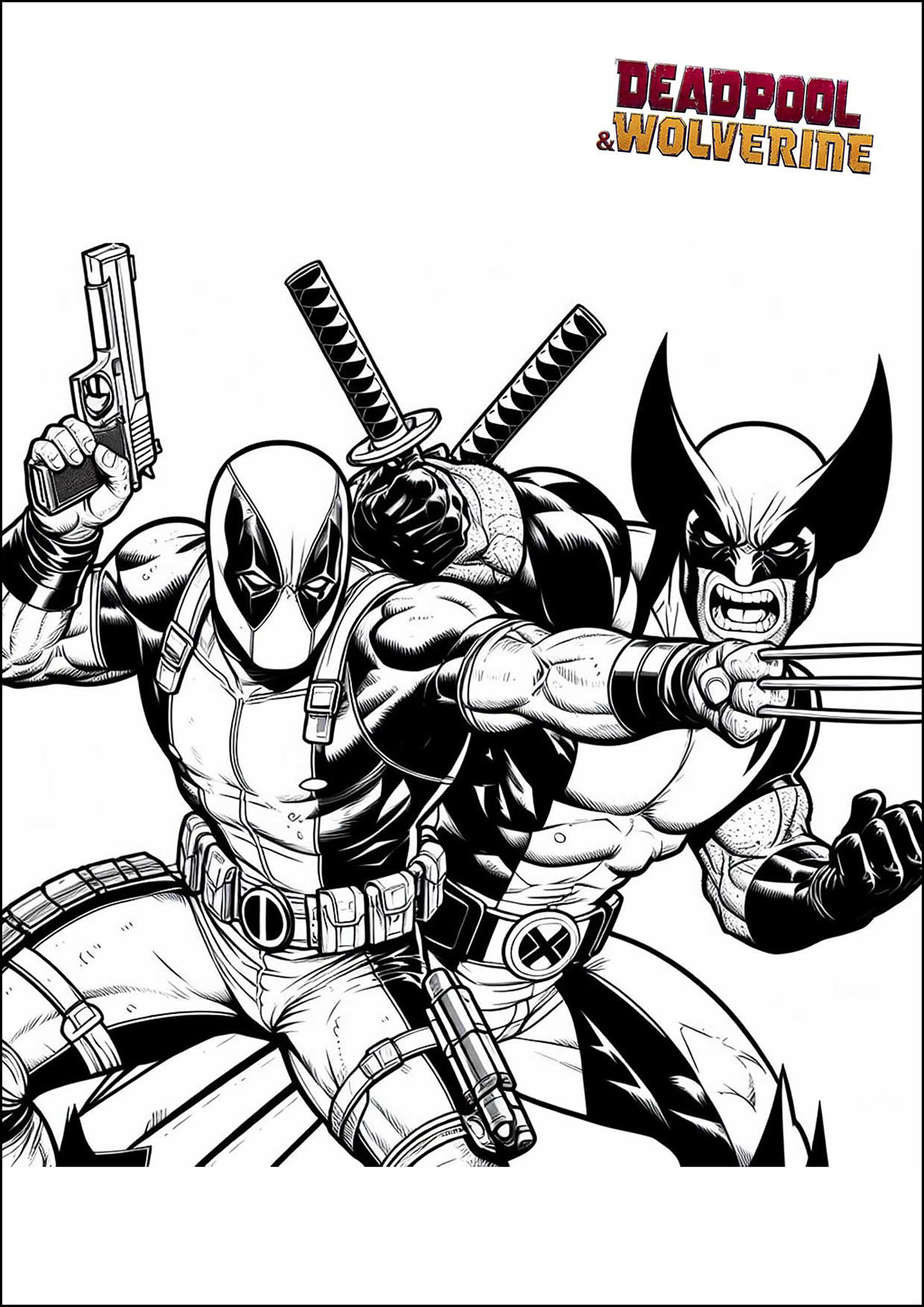 Deadpool and Wolverine: Comics style - Deadpool Coloring Pages for Kids